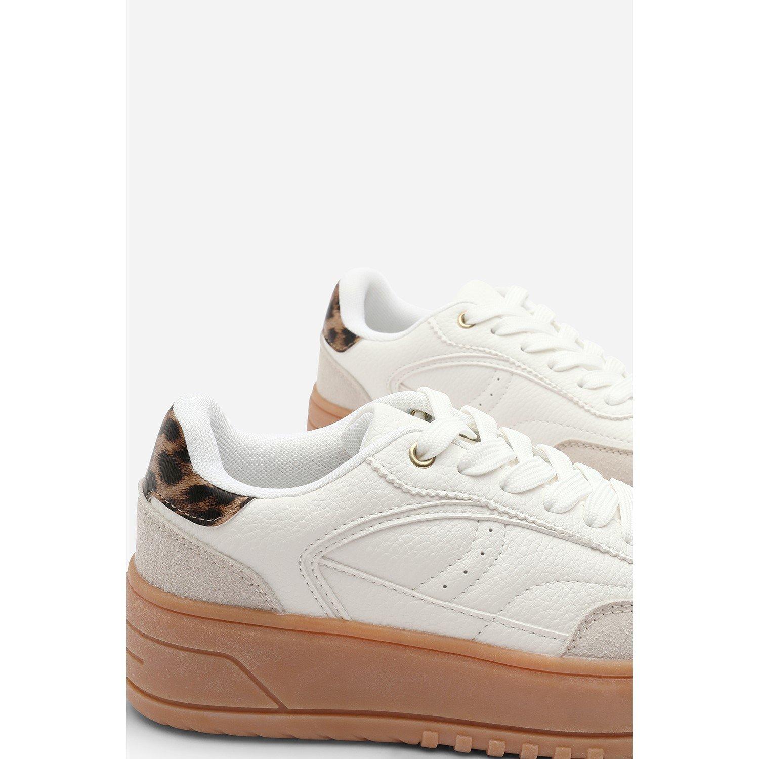 White/Leopard - Wheres That From - Low Wedge Lace up trainer with leopard print heel detail - 6