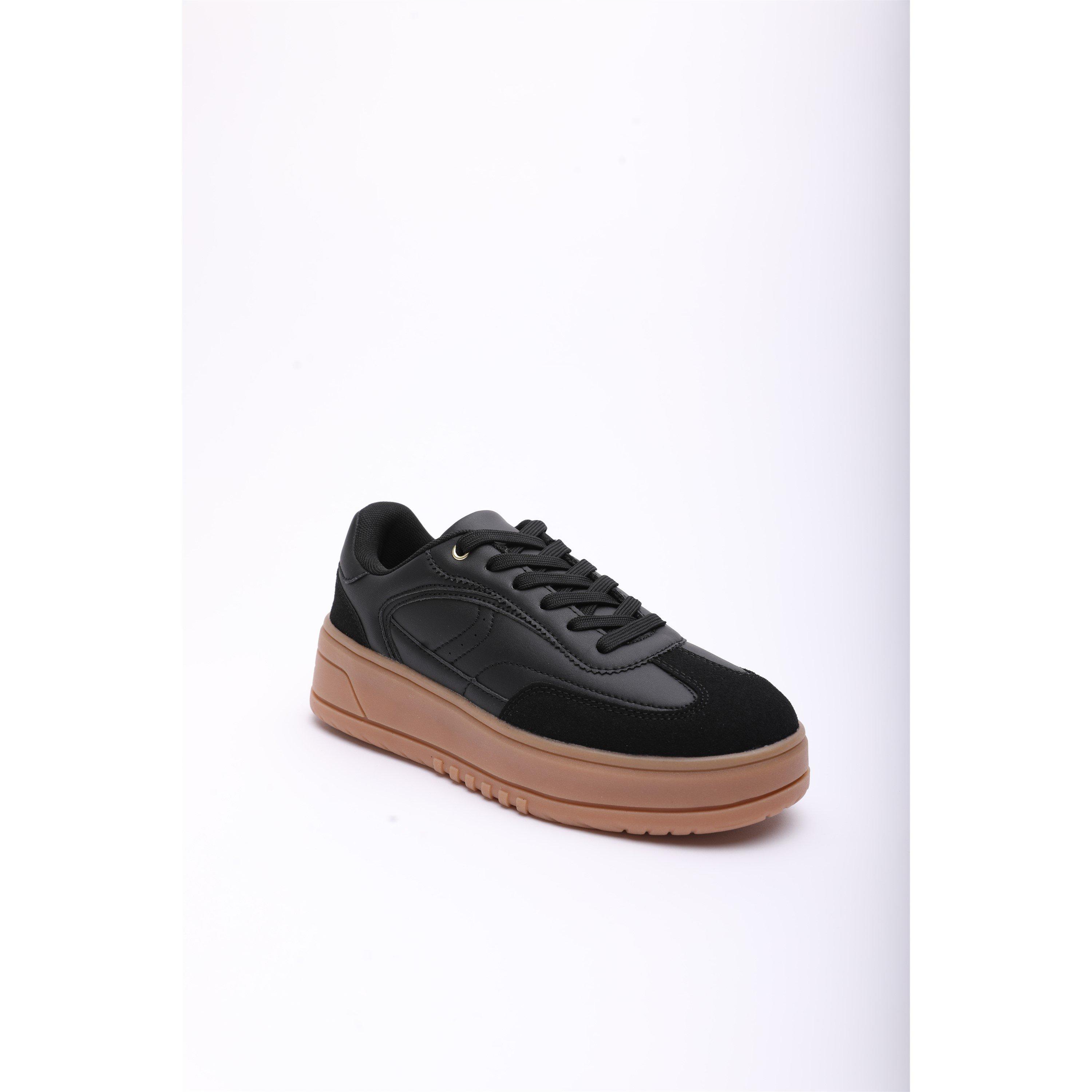 Black - Wheres That From - Low Wedge Lace up trainer with leopard print heel detail - 1