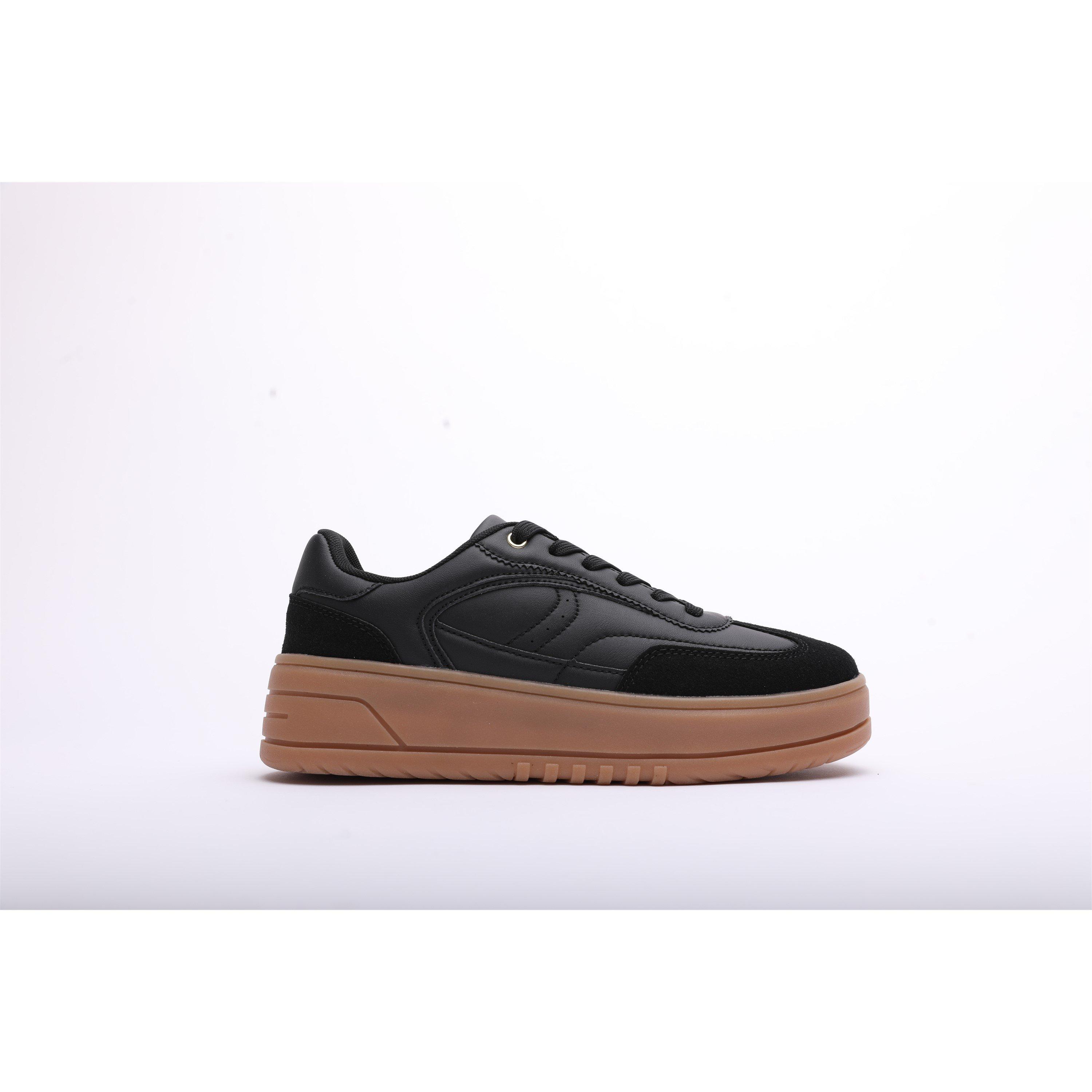 Black - Wheres That From - Low Wedge Lace up trainer with leopard print heel detail - 2