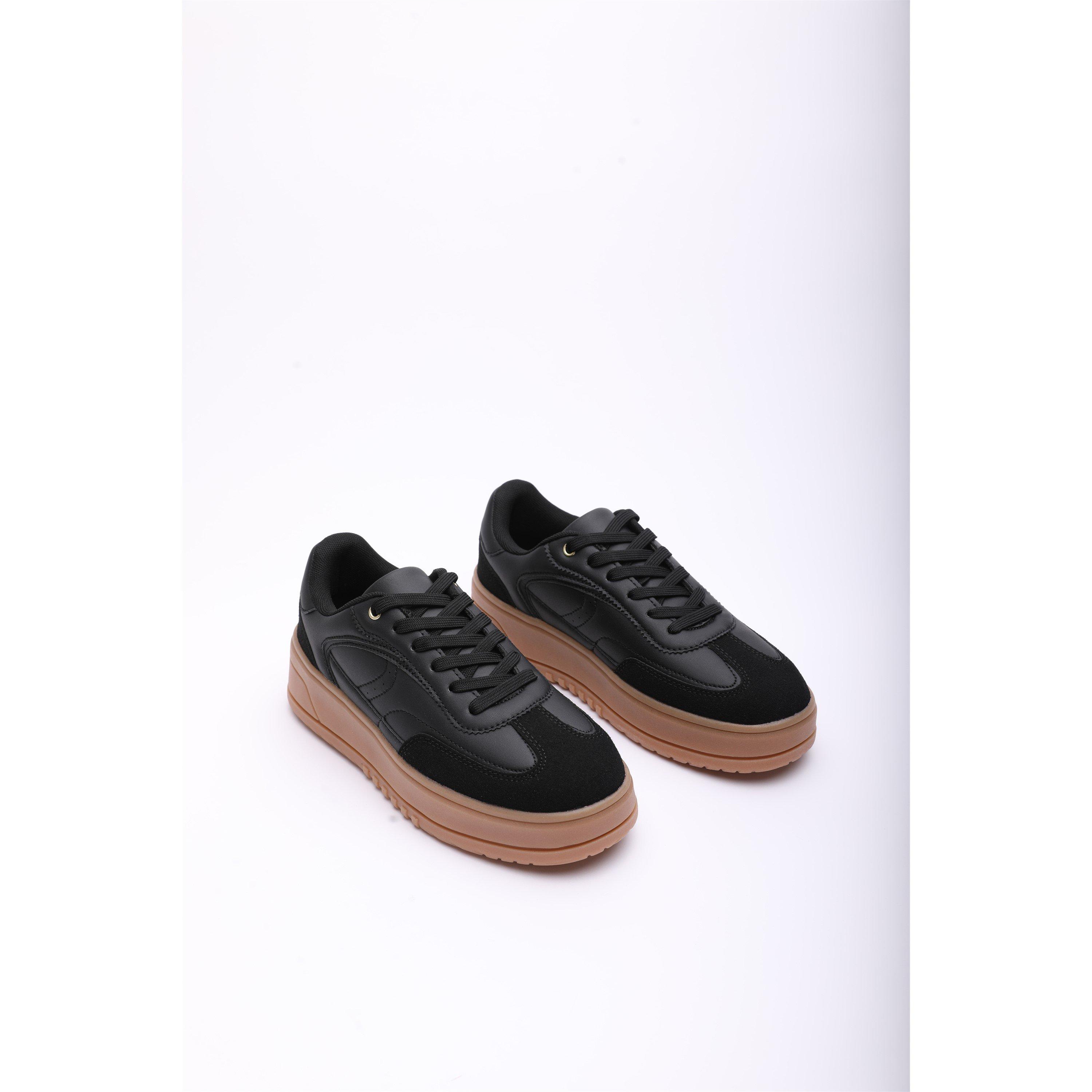 Black - Wheres That From - Low Wedge Lace up trainer with leopard print heel detail - 3