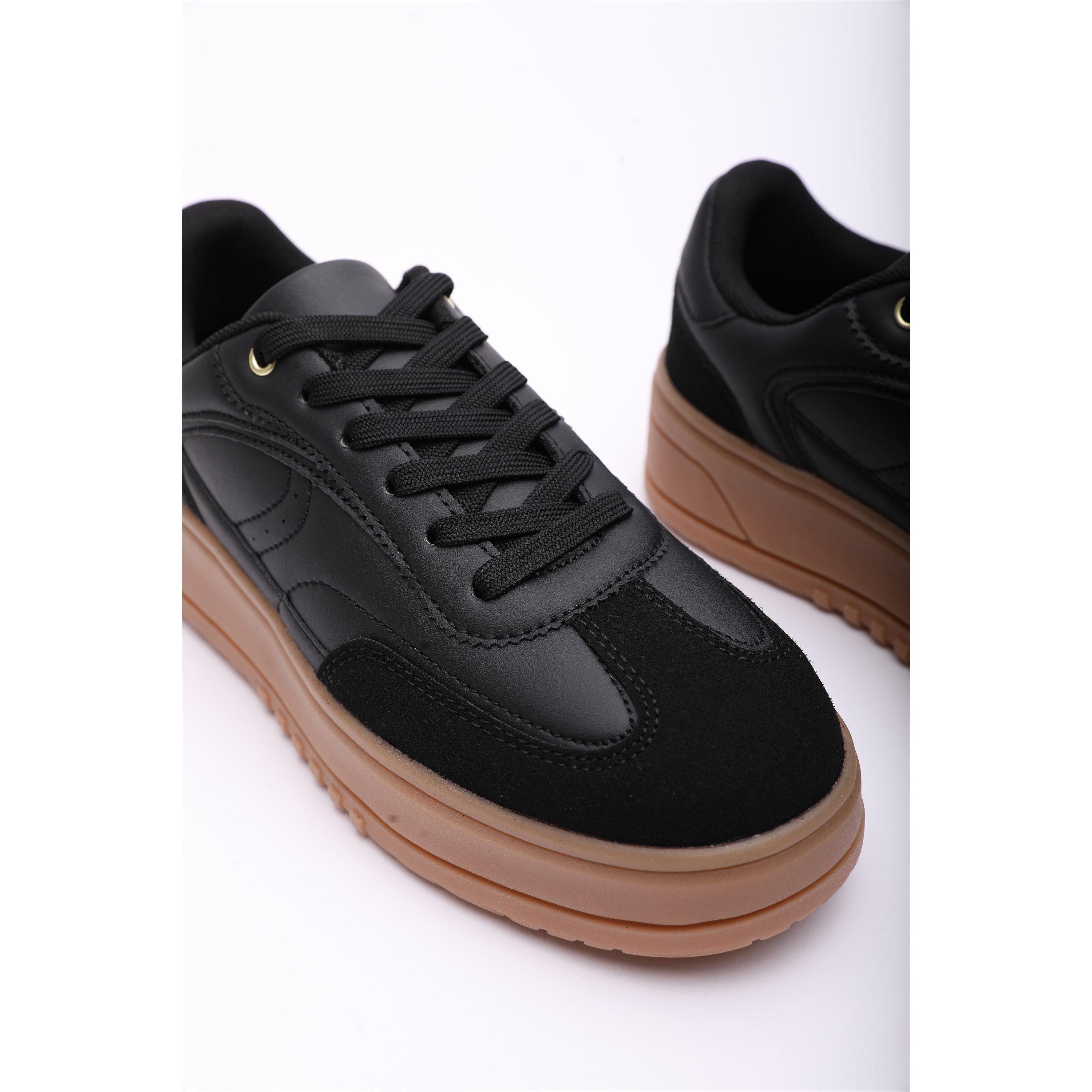 Black - Wheres That From - Low Wedge Lace up trainer with leopard print heel detail - 4