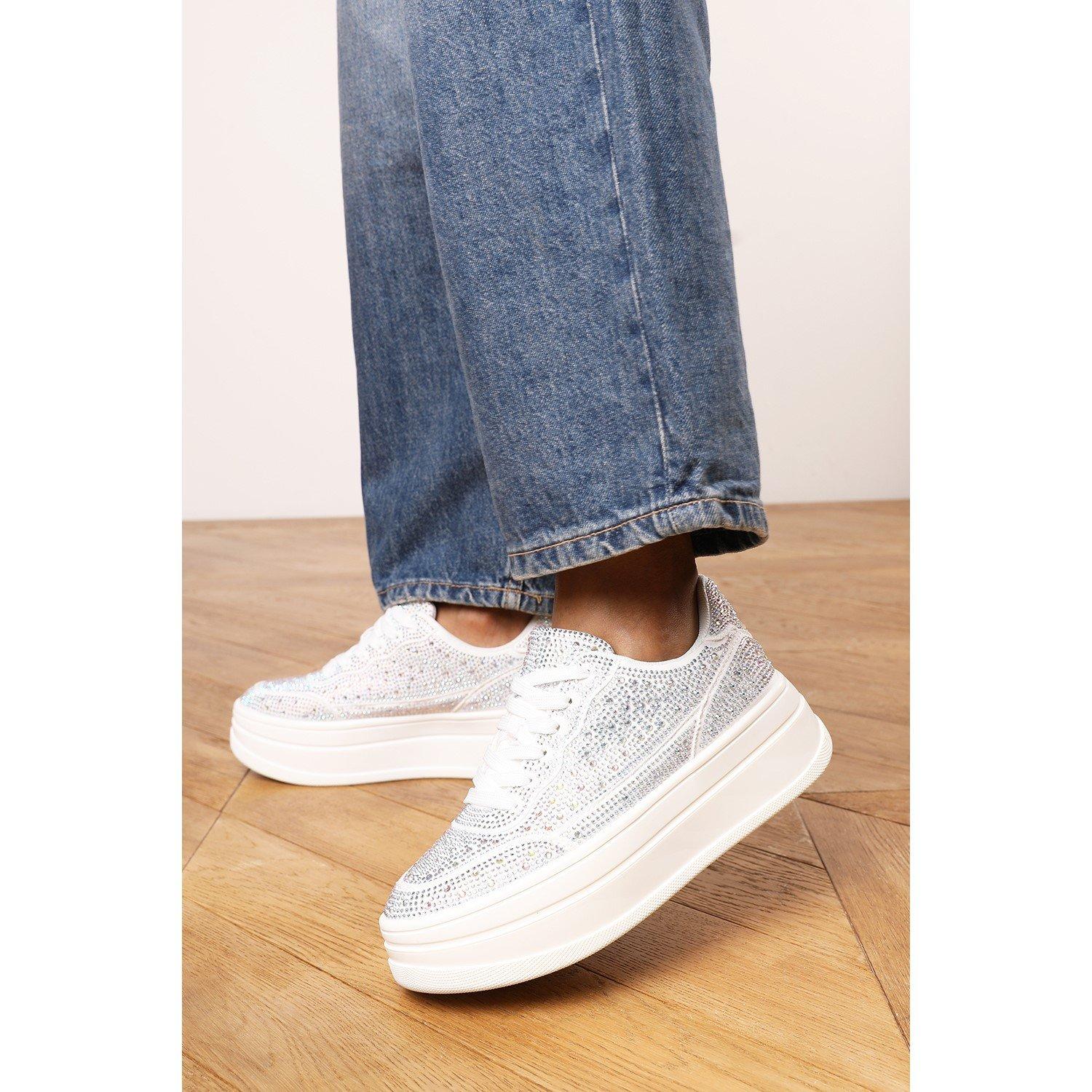 Wedge Lace Up Trainer with Diamante Detail