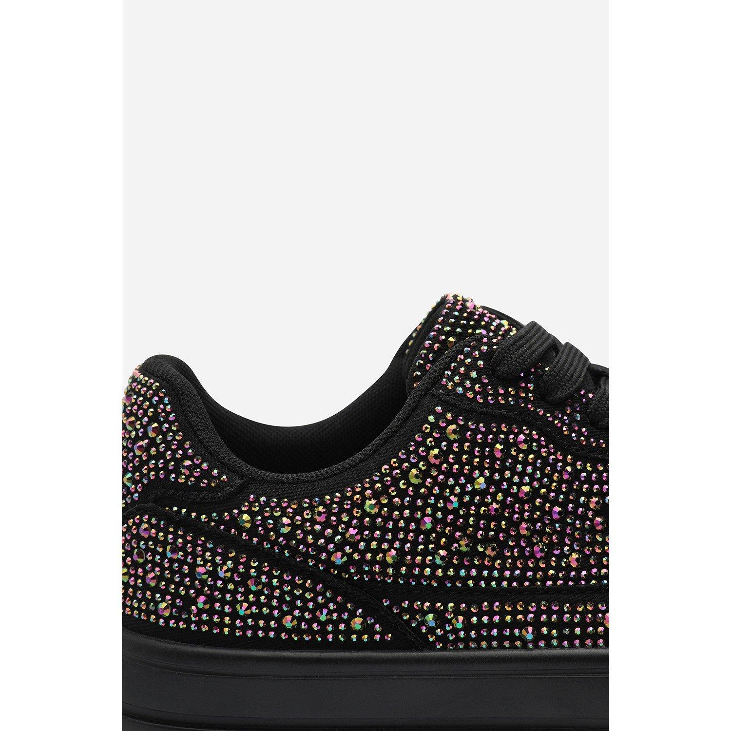 Black - Wheres That From - Wedge Lace Up Trainer with Diamante Detail - 6