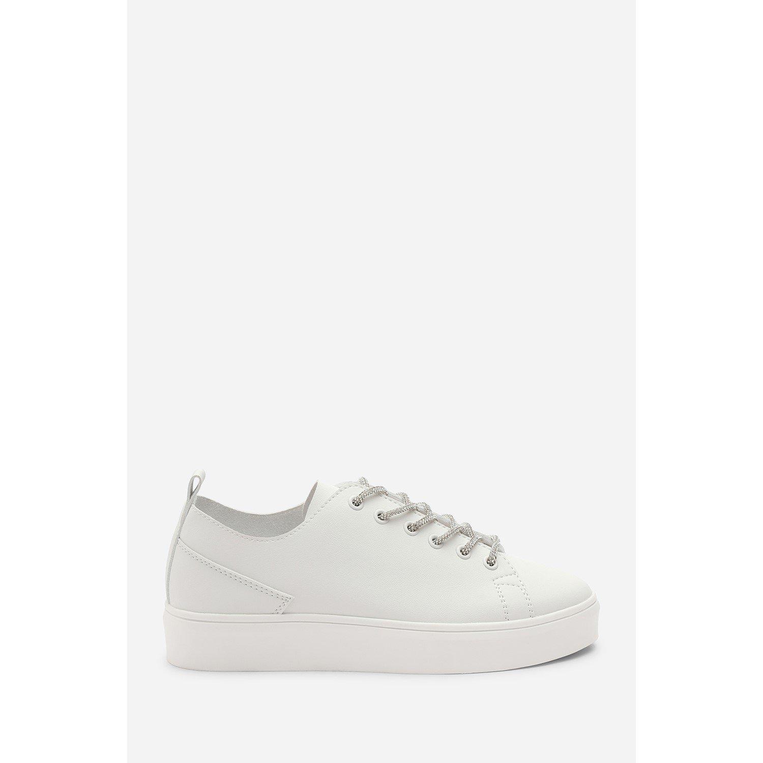 White - Wheres That From - Low Wedge Trainer with Lace up detail - 2