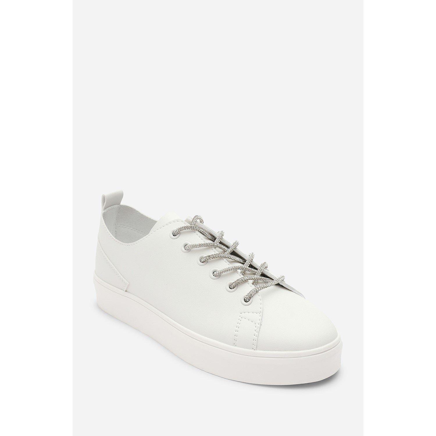 White - Wheres That From - Low Wedge Trainer with Lace up detail - 3