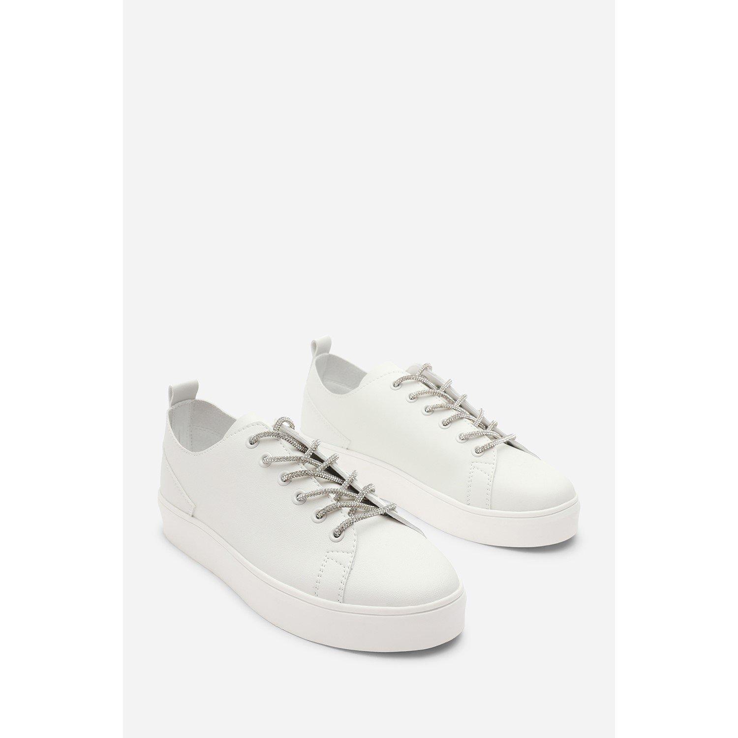 White - Wheres That From - Low Wedge Trainer with Lace up detail - 4