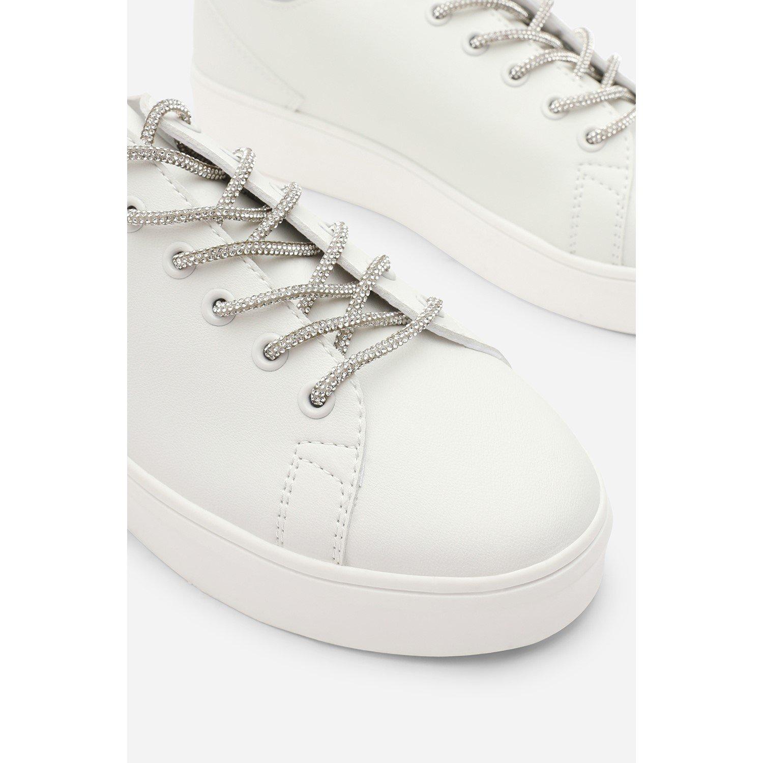 White - Wheres That From - Low Wedge Trainer with Lace up detail - 5