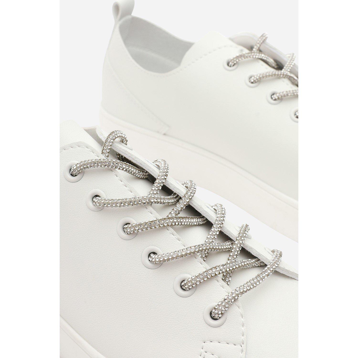 White - Wheres That From - Low Wedge Trainer with Lace up detail - 6