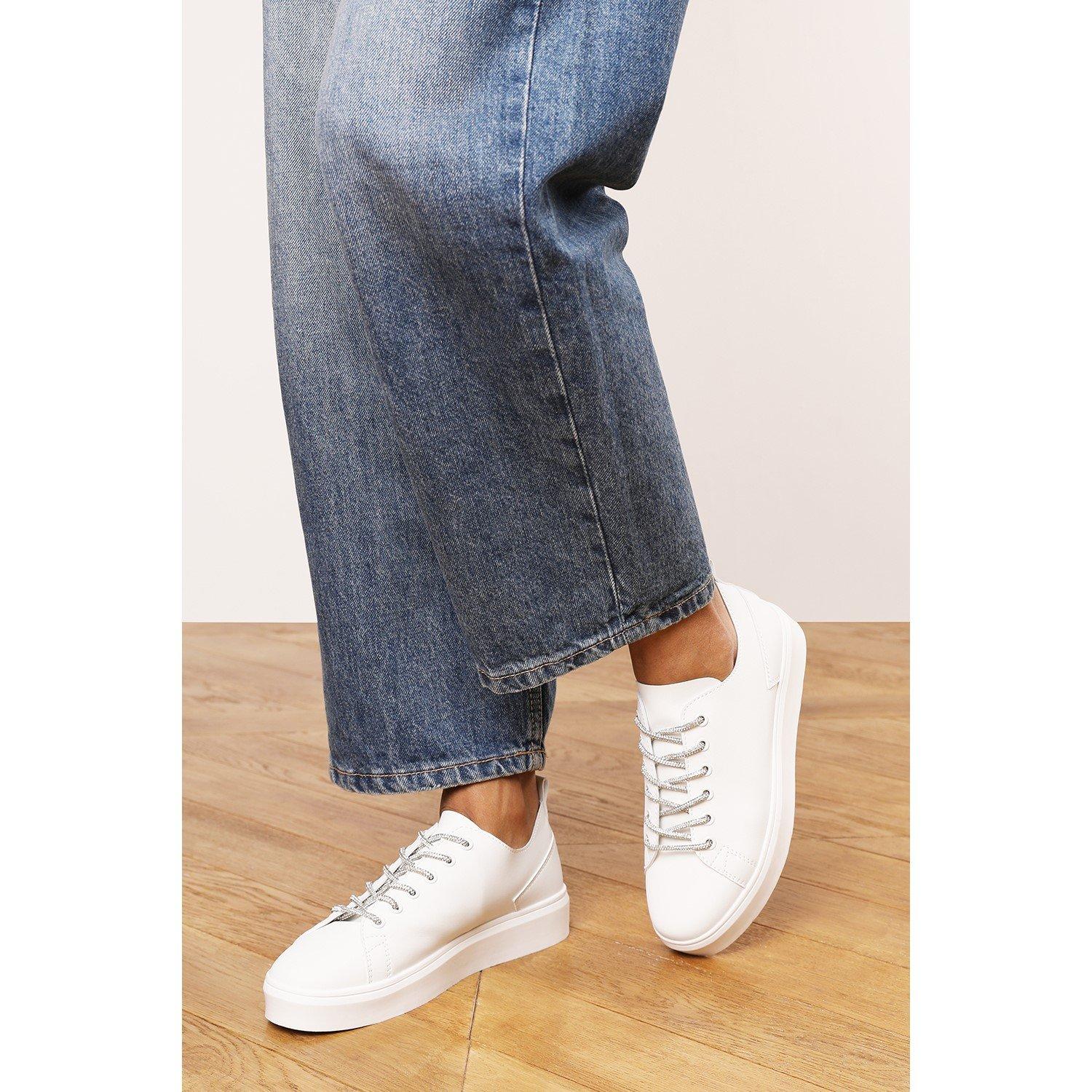 White - Wheres That From - Low Wedge Trainer with Lace up detail - 7