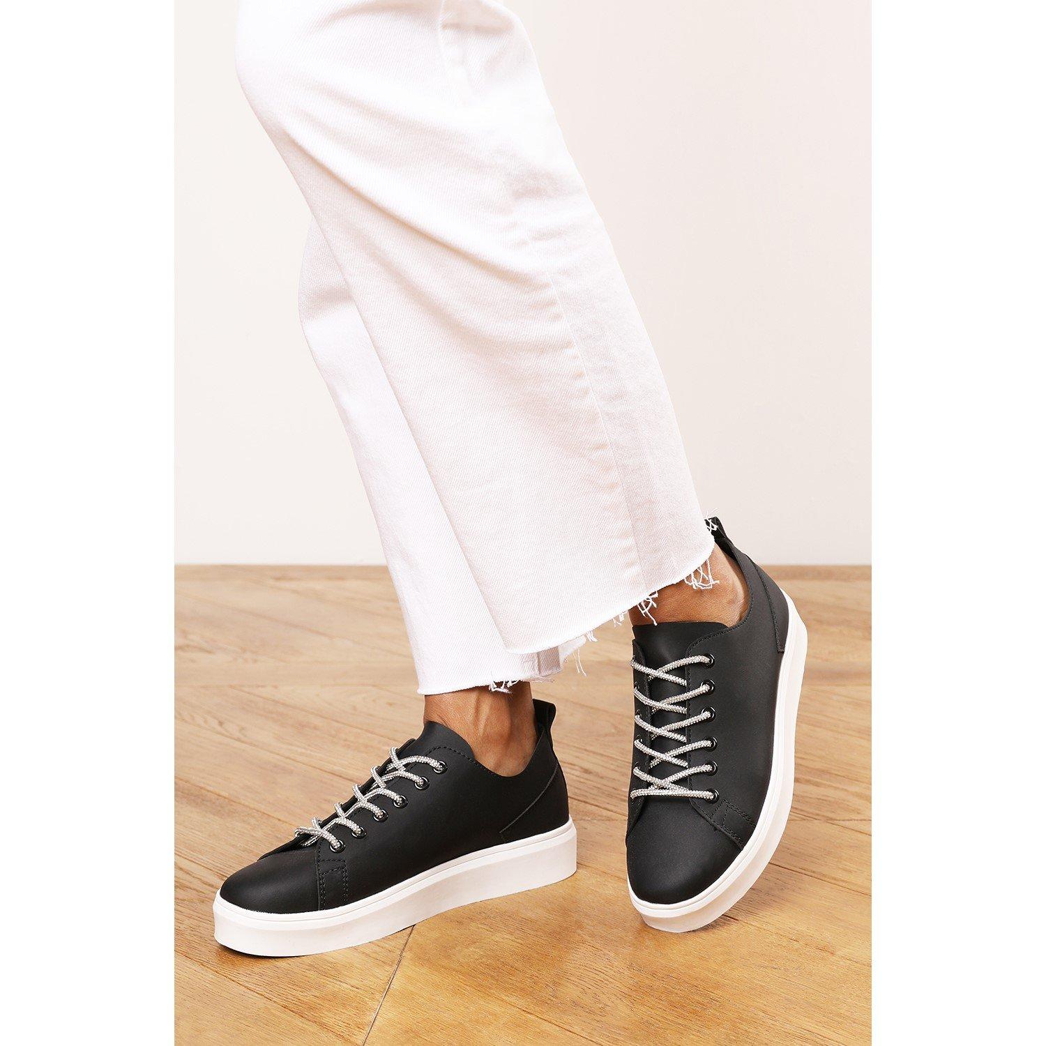 Black - Wheres That From - Low Wedge Trainer with Lace up detail - 1