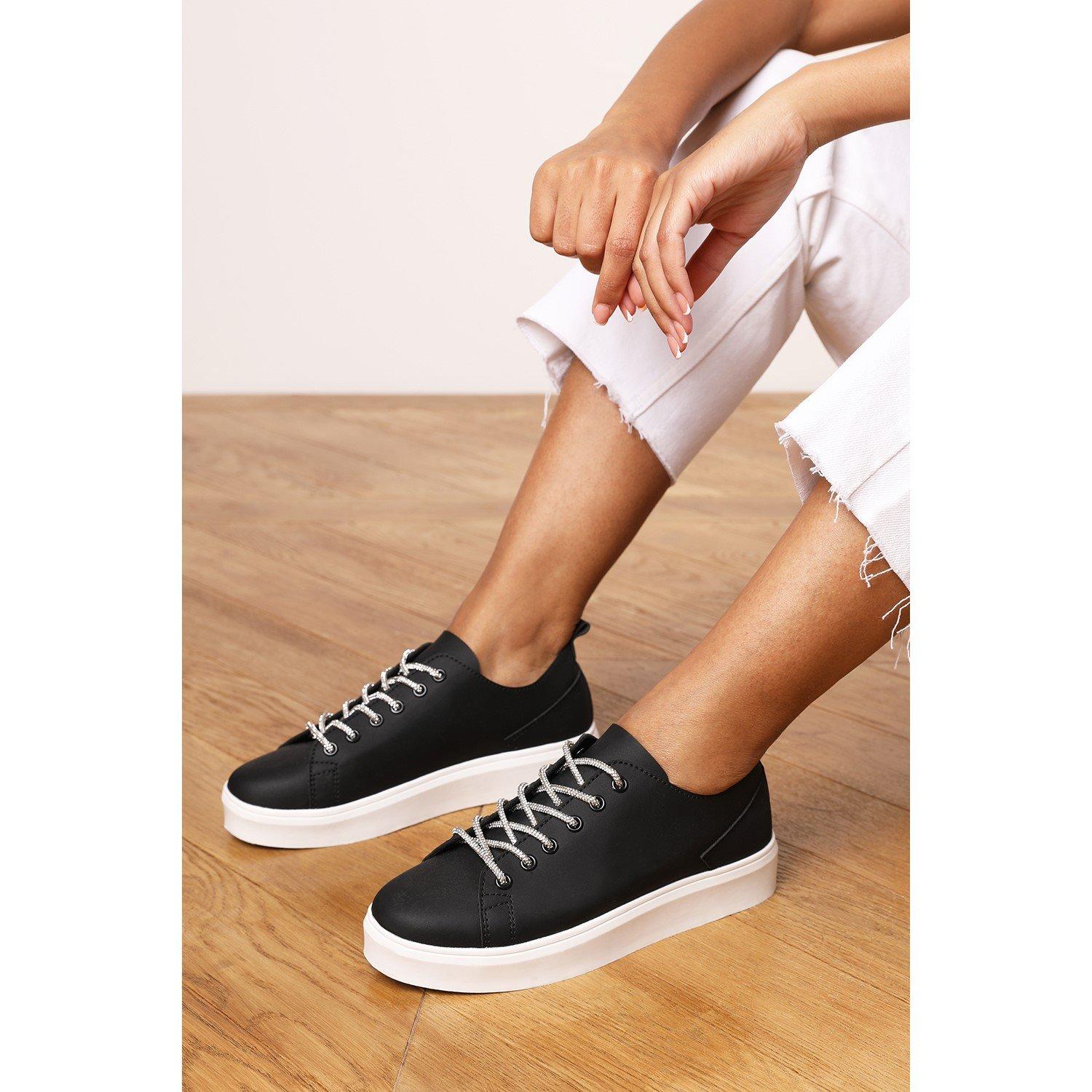 Black - Wheres That From - Low Wedge Trainer with Lace up detail - 6