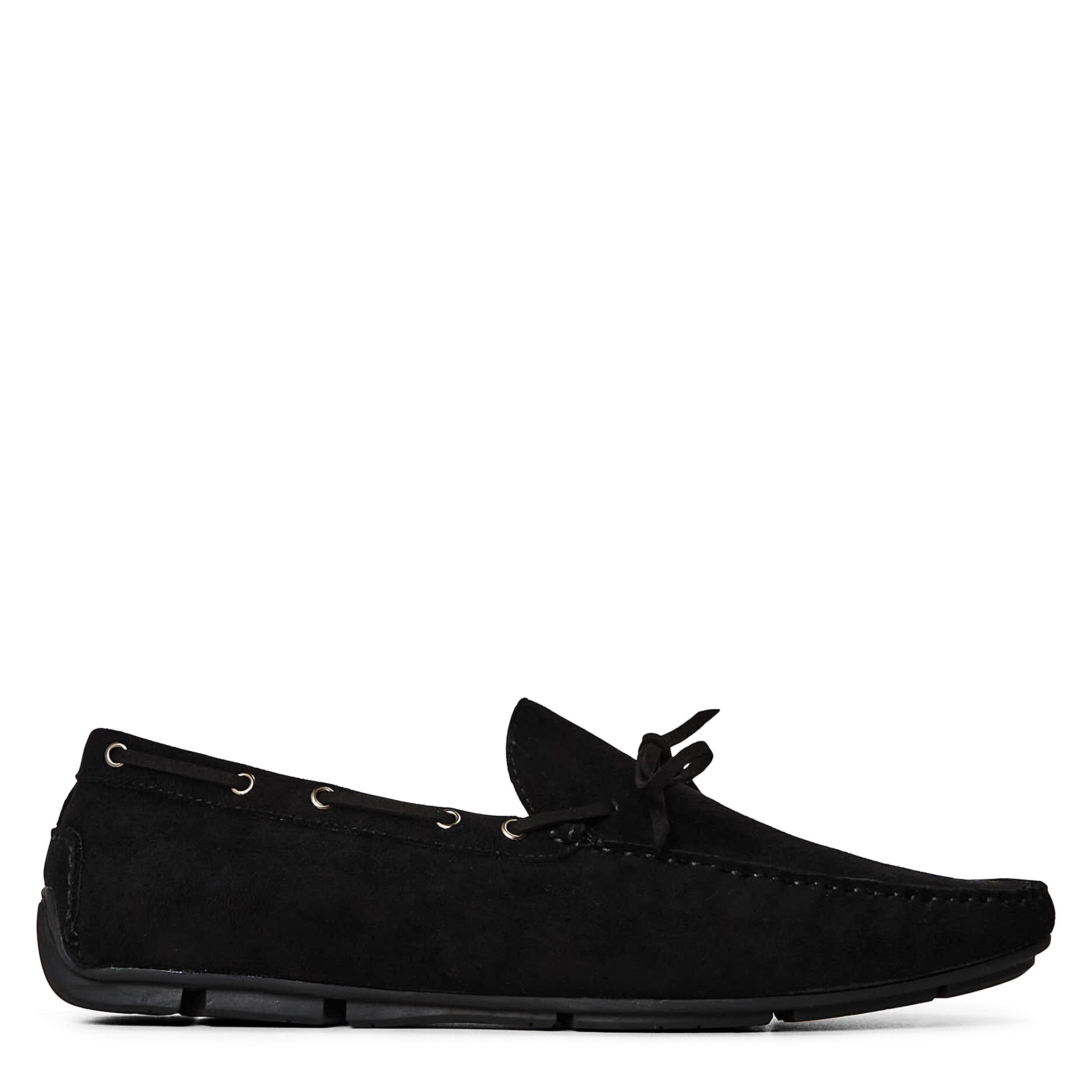 Negro ante - Wheres That From - Mens Suede Slip On Lace Detail Loafers - 1