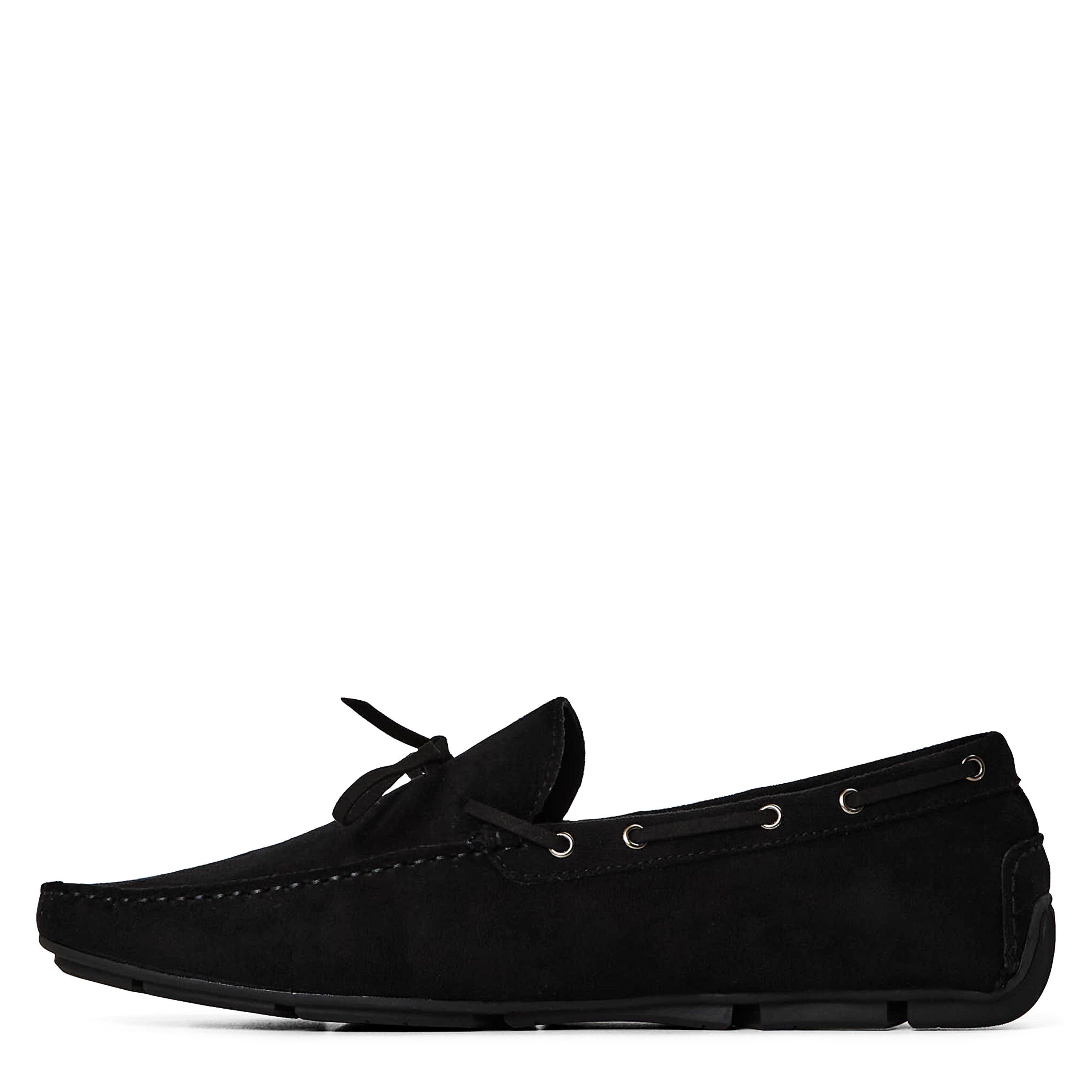 Daim noir - Wheres That From - Men's Suede Slip On Lace Detail Loafers - 2