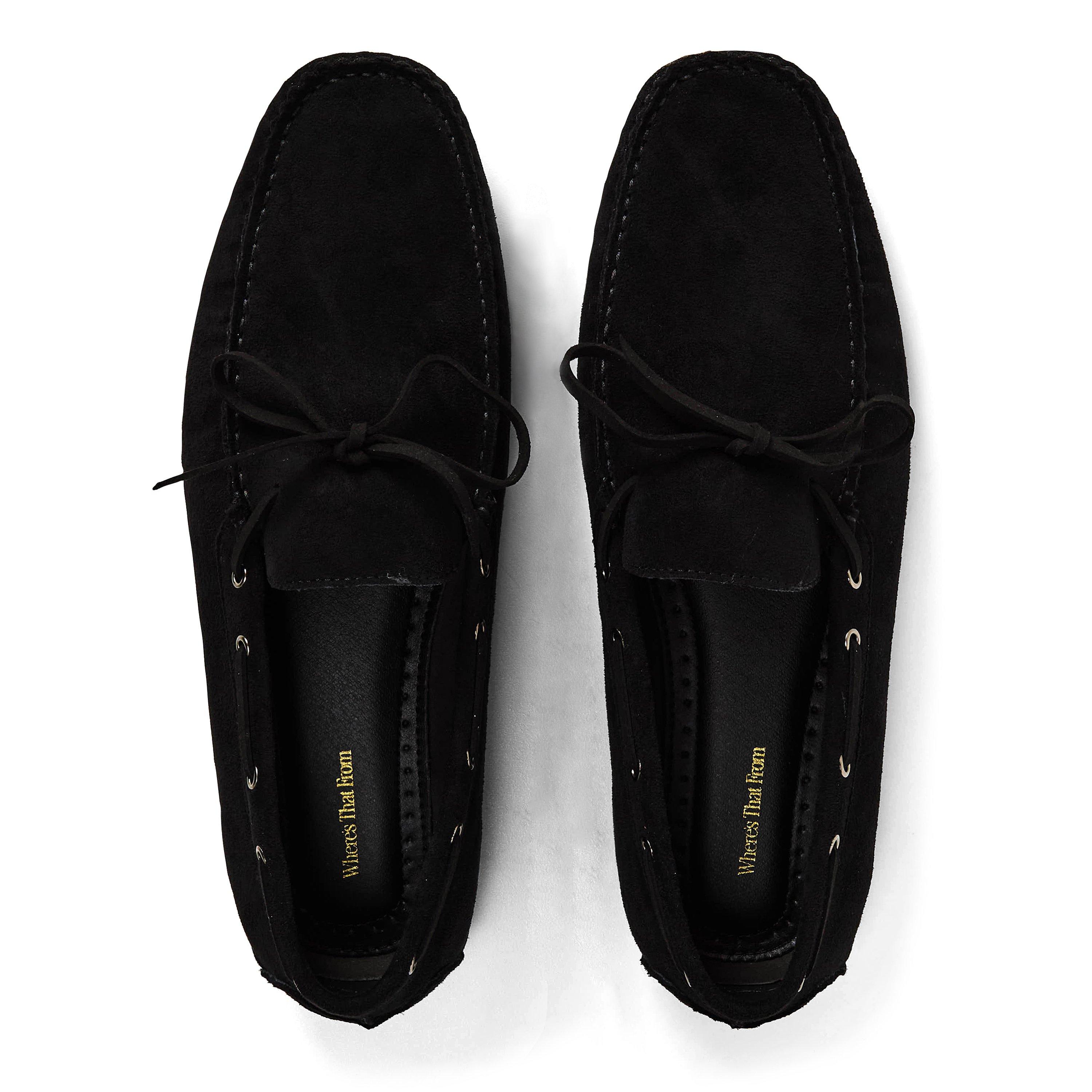 Daim noir - Wheres That From - Men's Suede Slip On Lace Detail Loafers - 4
