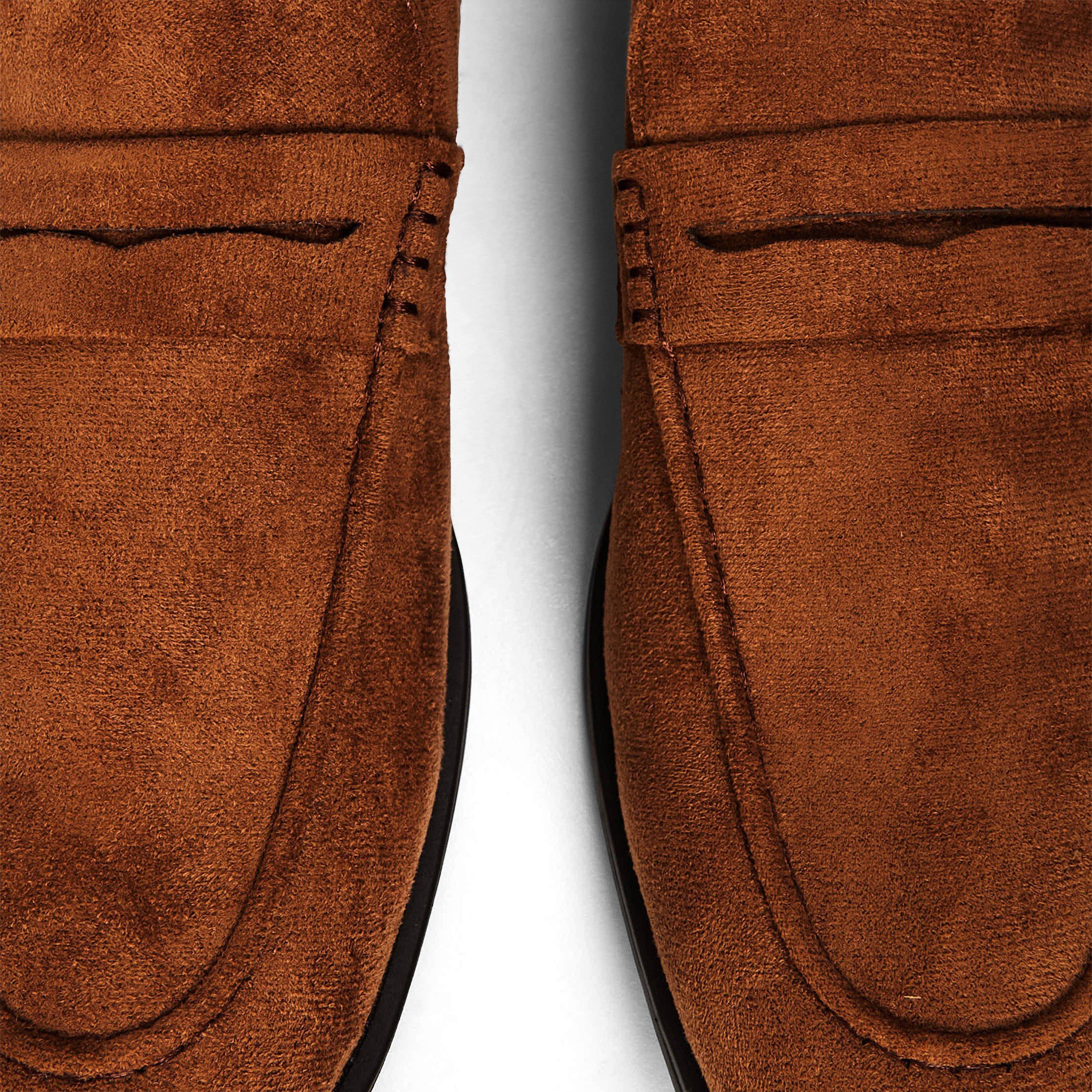 Lt Brown Suede - Wheres That From - Men's Suede Slip On Penny Loafers - 3