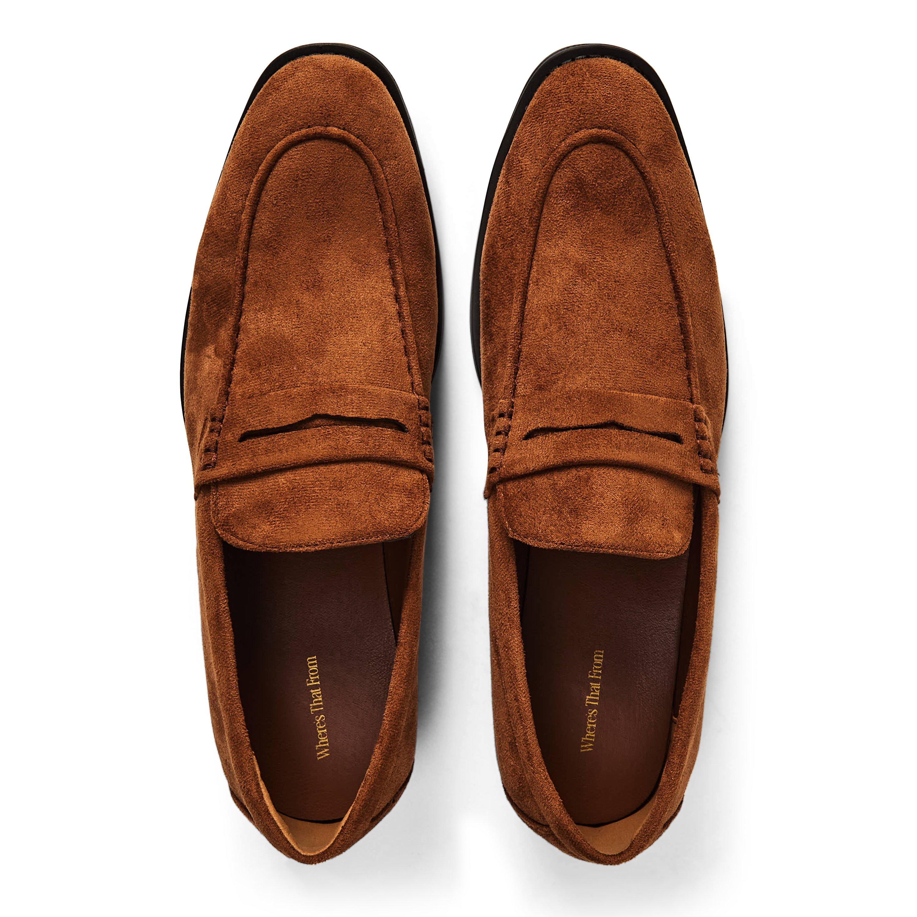 Lt Brown Suede - Wheres That From - Men's Suede Slip On Penny Loafers - 4