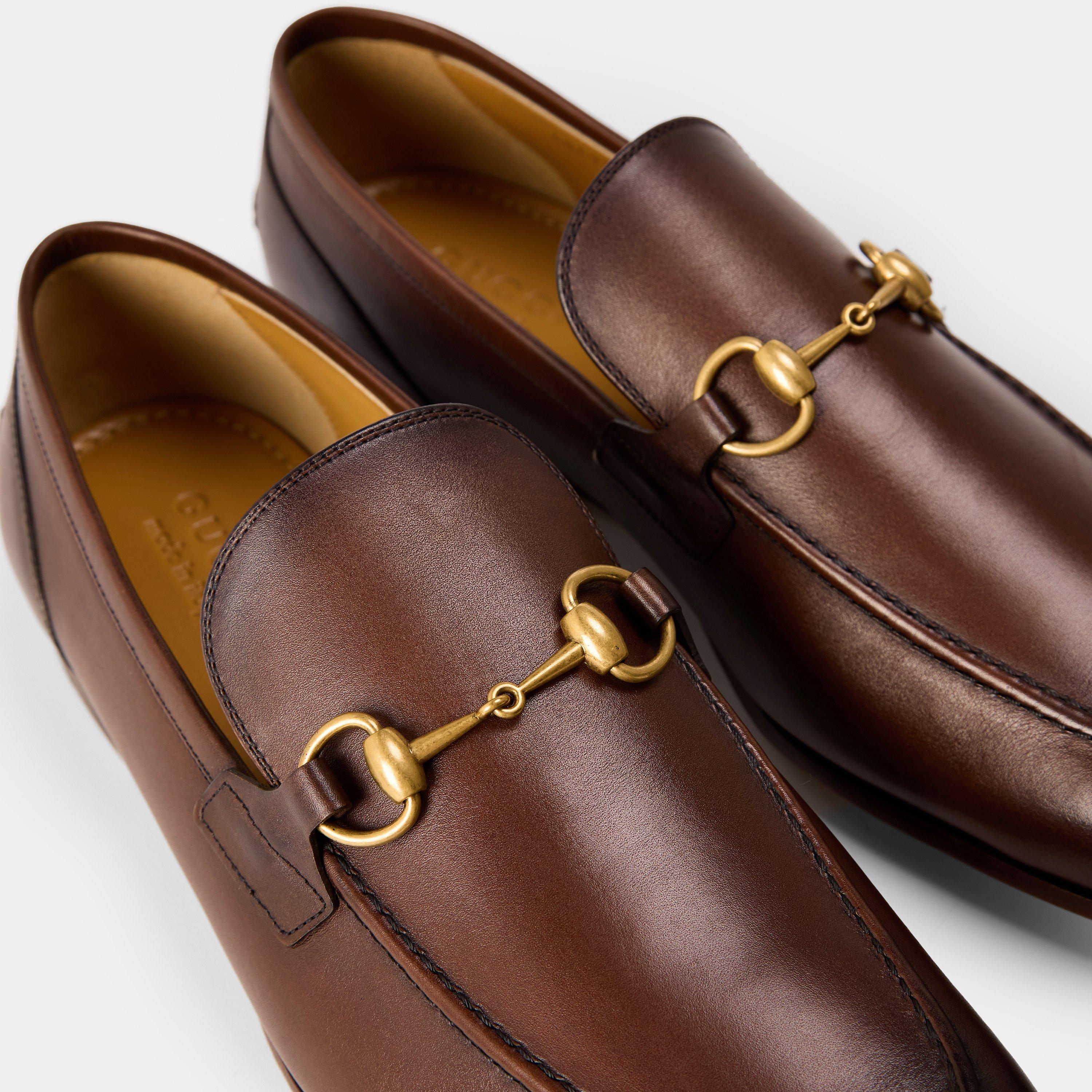 Brown - Gucci - Mens Leather Jordaan Horsebit Loafers - 5