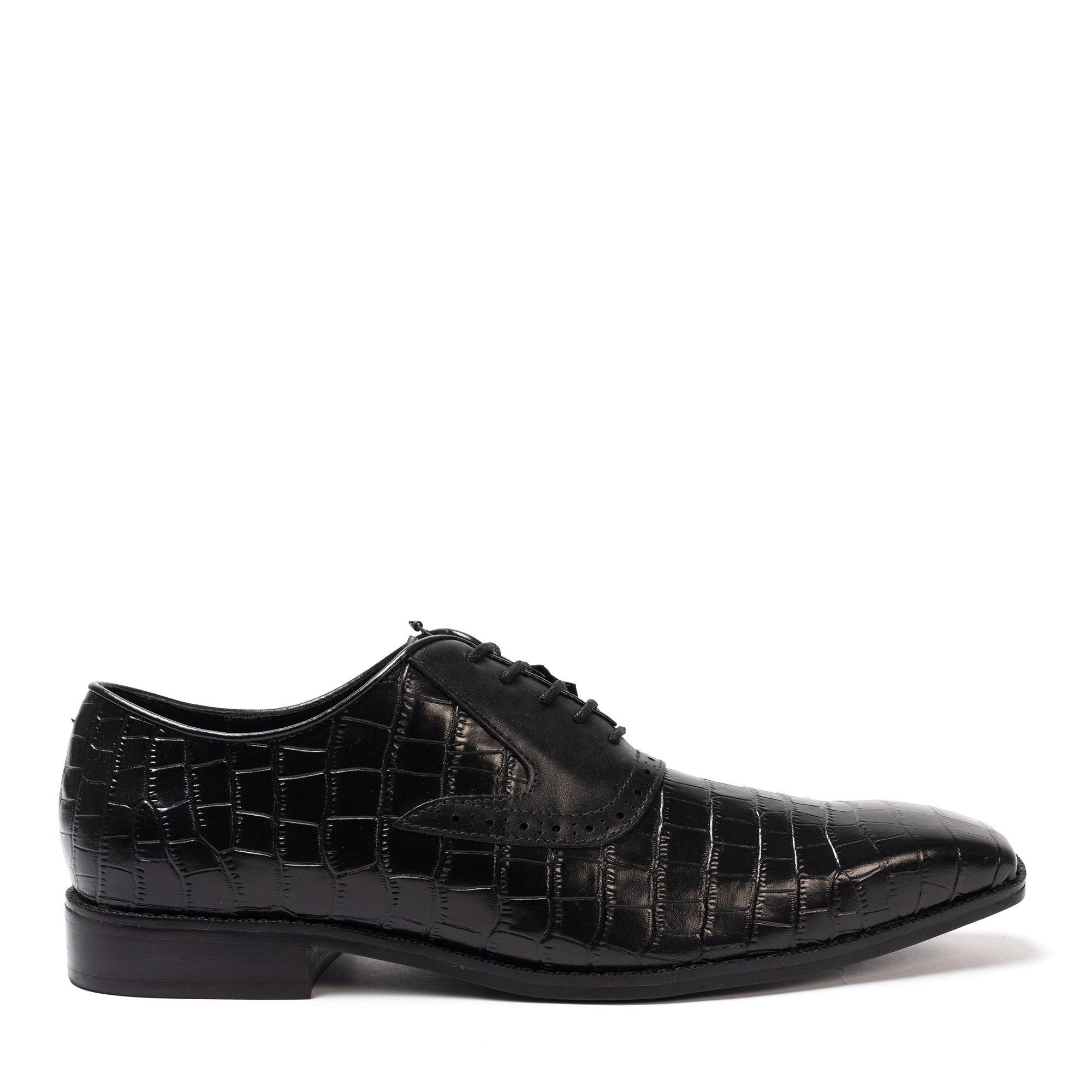 Giorgio Men's Leather Croc Oxford Dress Brogue Shoes - Black - 6.5 (40)