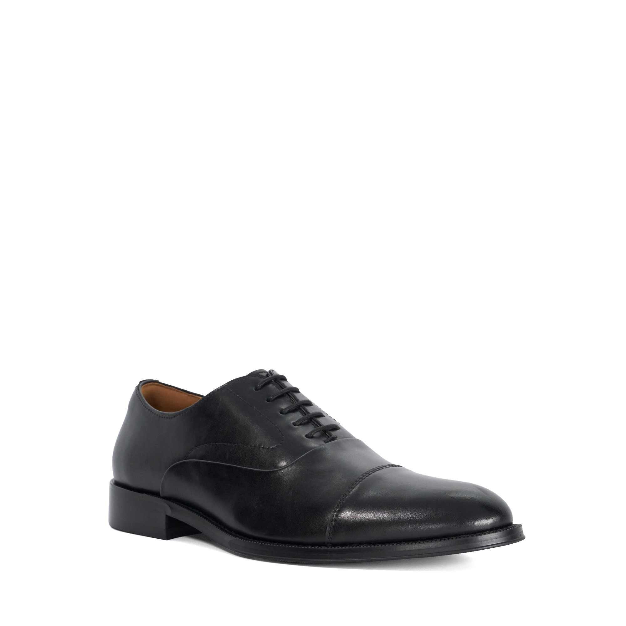 Black Leather - Dune London - Men's San Ant Leather Toe-Cap Derby Shoes - 2