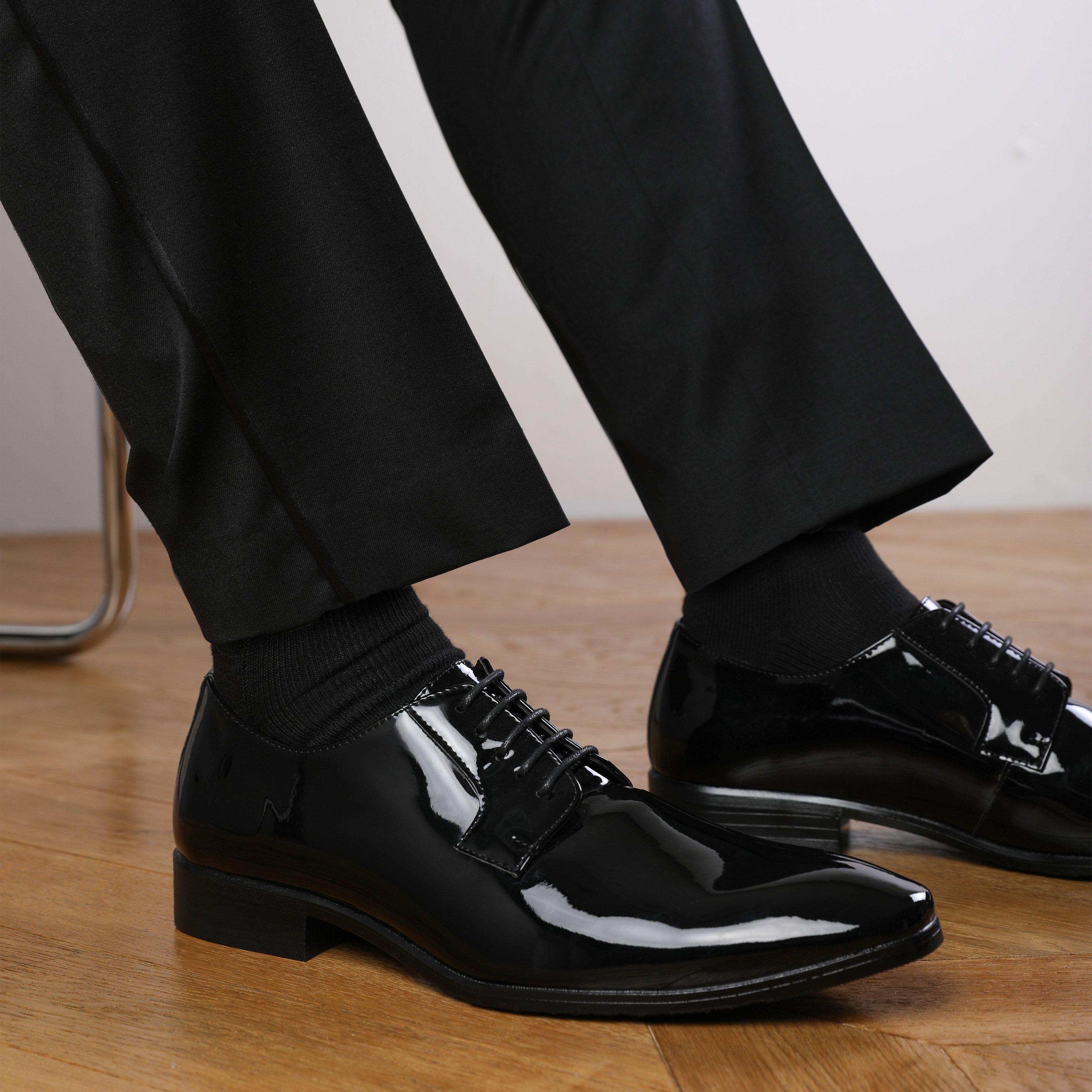 Wheres That From Men's Wheres Lace Up Derby Formal Dress Work Shoes - Black Patent - 8 (42)
