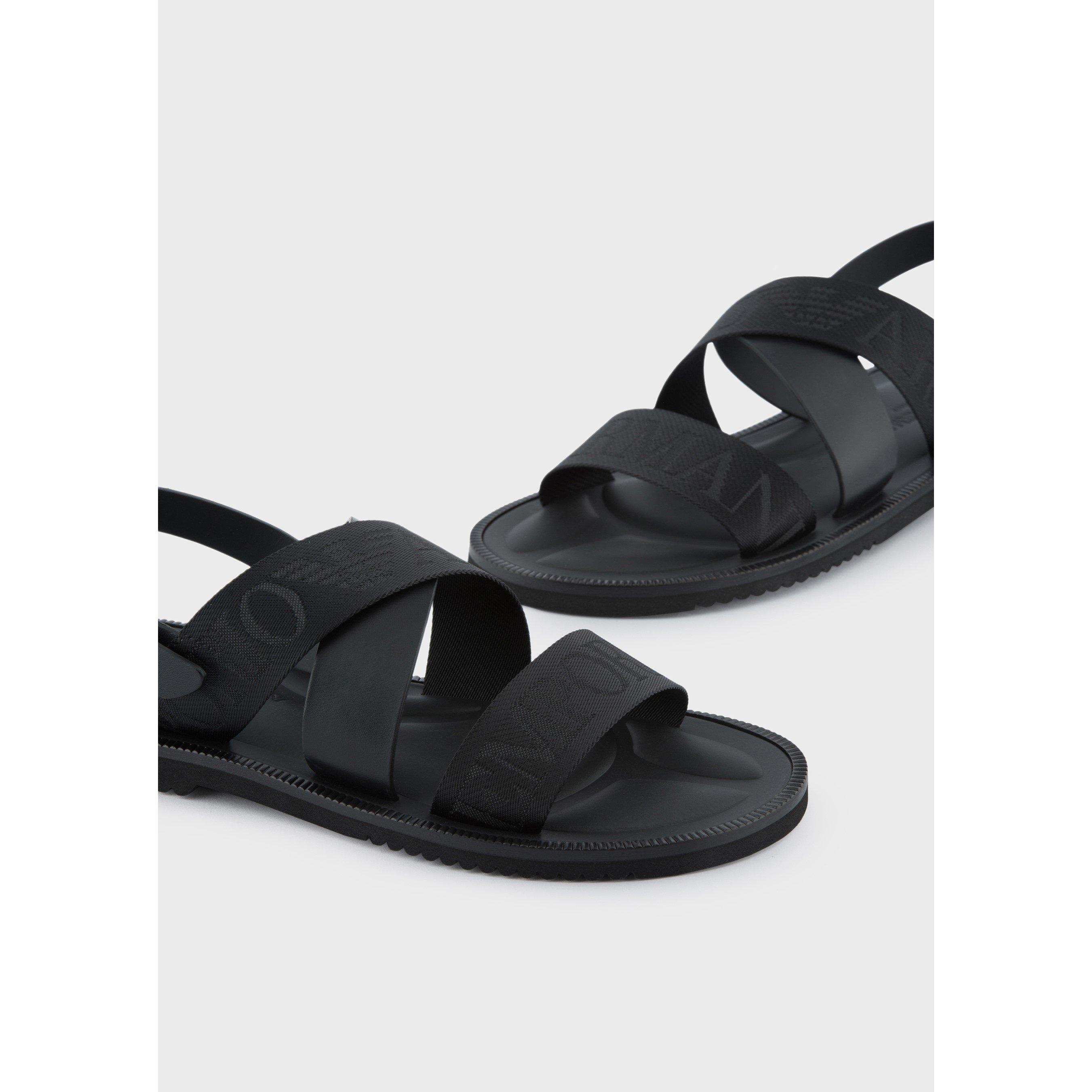 Nero - Emporio Armani - Men's Logo Jacquard Flatform Sandals - 3