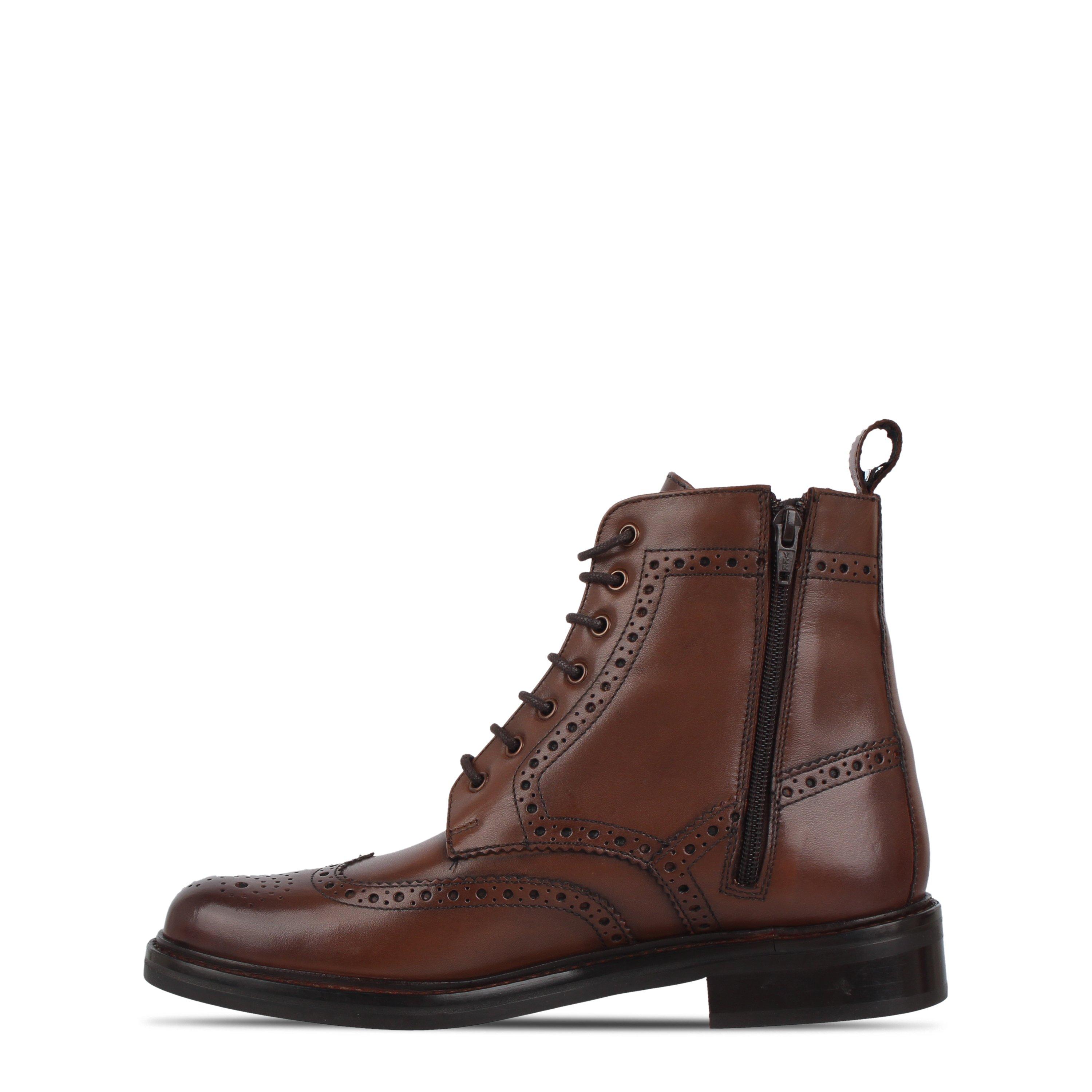 Brown - Firetrap - Leather  Brogue Boots Mens - 2