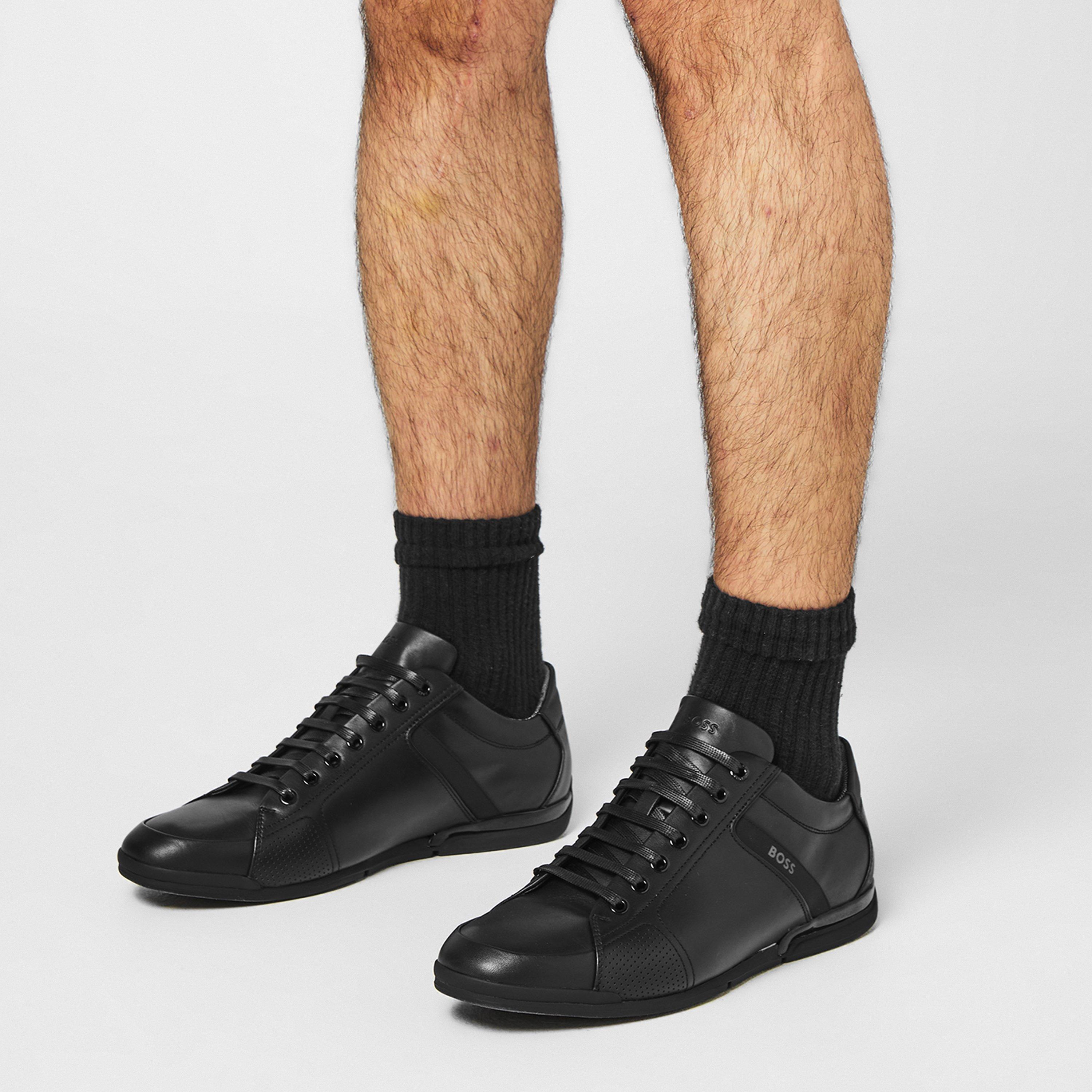 Black 001 - Boss - Men's Saturn Smooth Low Top Premium Leather Trainers - 2
