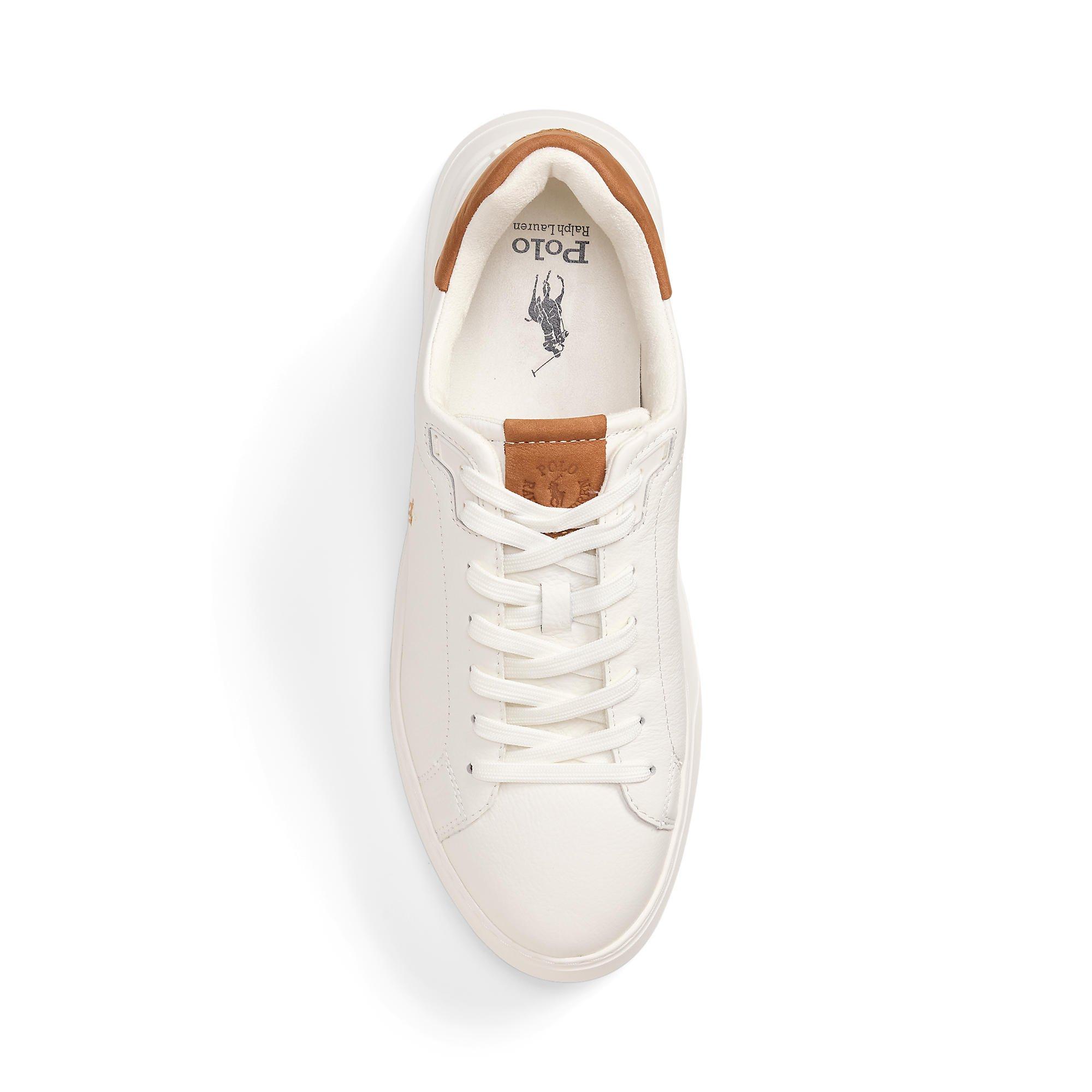 Off White Tan - Polo Ralph Lauren - Men's RLite Court Leather Low-Top Trainers - 3