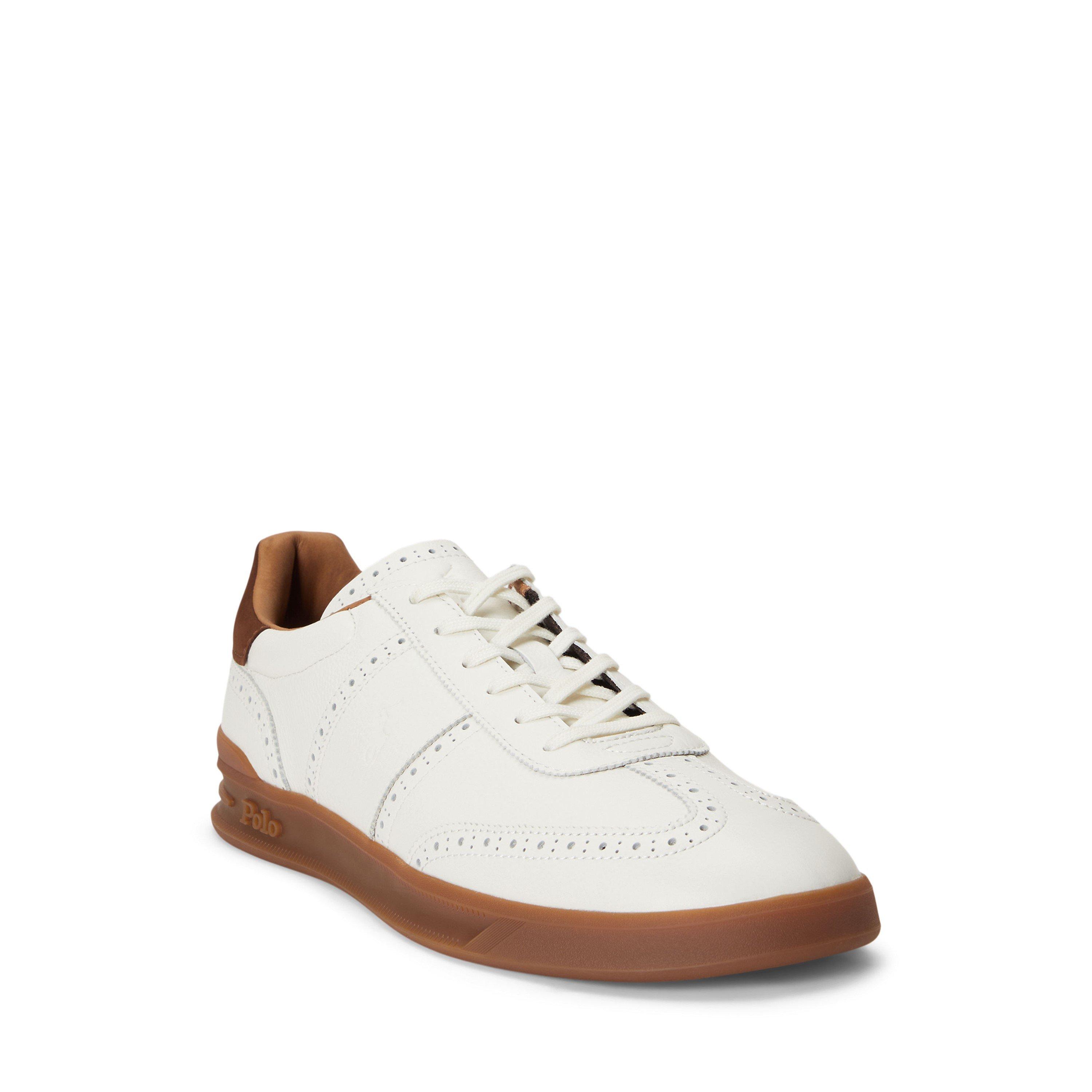 Deckwash White - Polo Ralph Lauren - Men's Heritage Aera Brogue Leather Low-Top Trainers - 2
