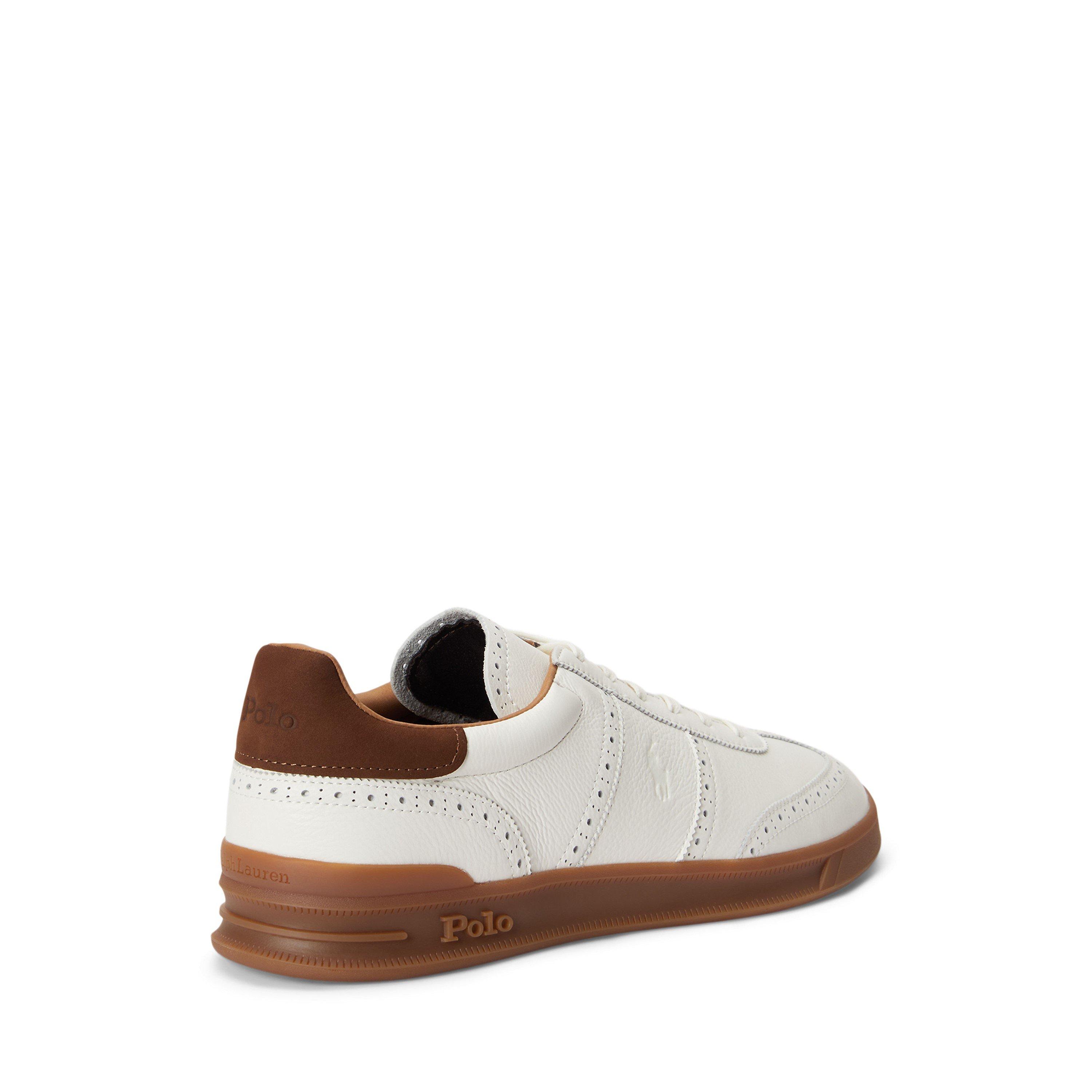 Deckwash White - Polo Ralph Lauren - Men's Heritage Aera Brogue Leather Low-Top Trainers - 3