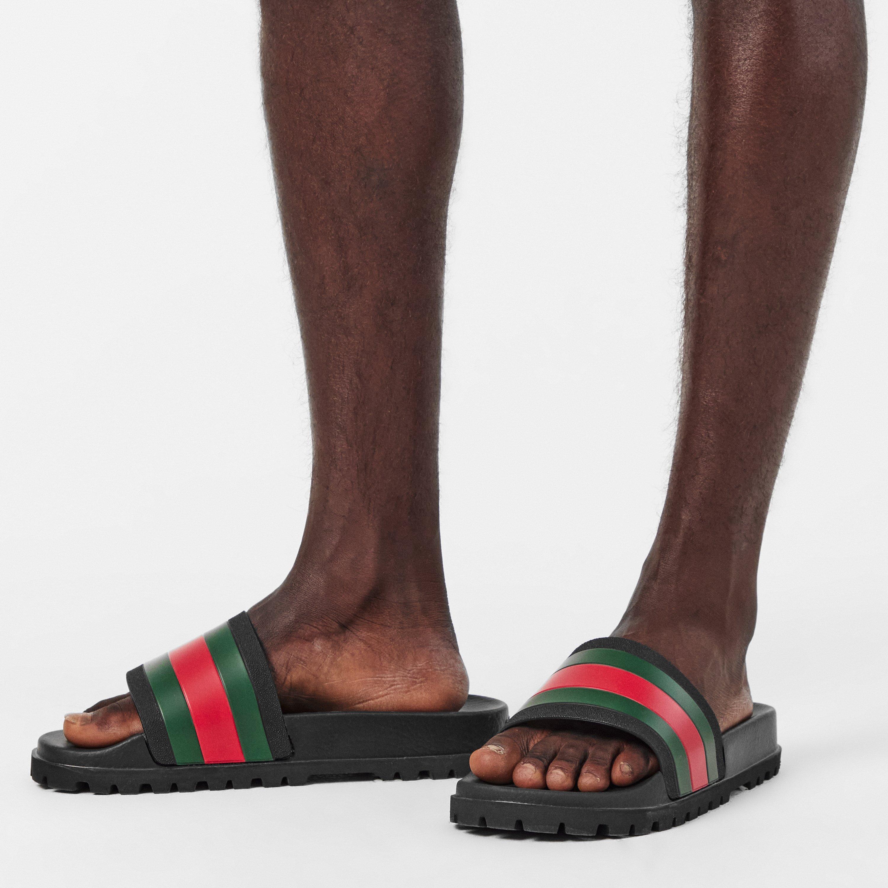 Black GRG - Gucci - Men's Web Rubber Slide Sandals - 3