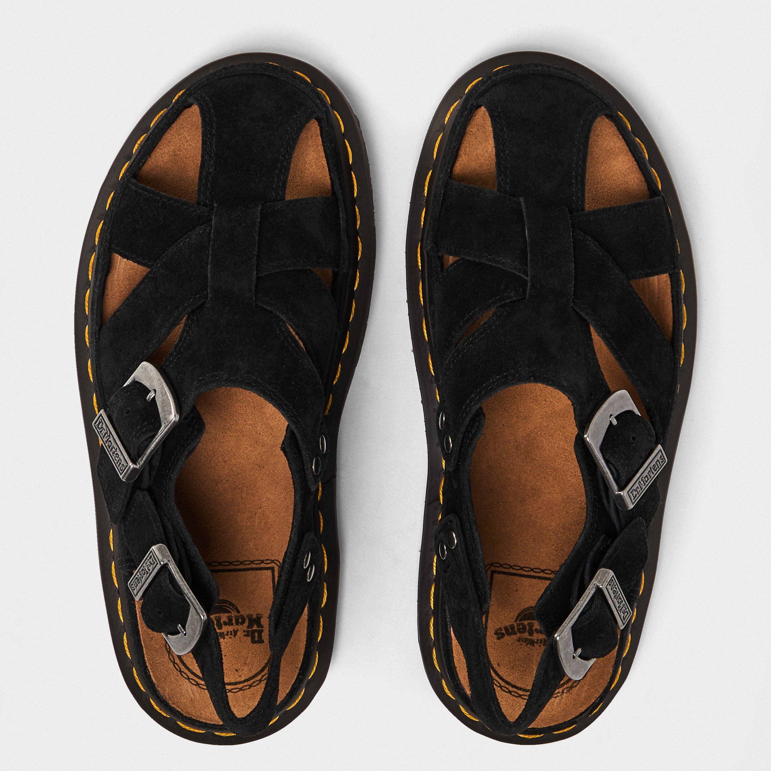 Black Suede - Dr Martens - Unisex Adults Fisherman Flat Sandal - 4