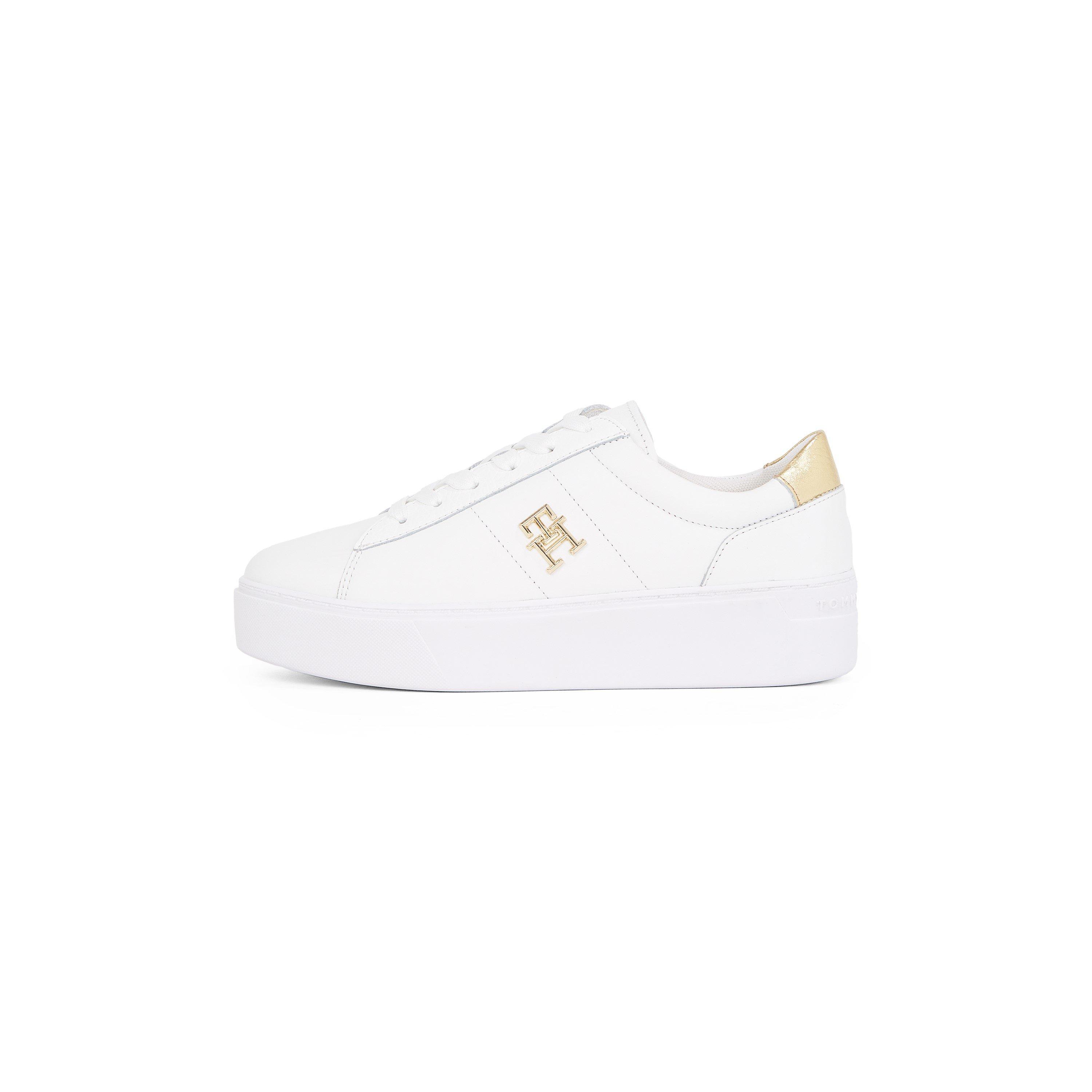 White/Gold - Tommy Hilfiger - Women's Platform Metallic Court Trainers - 3