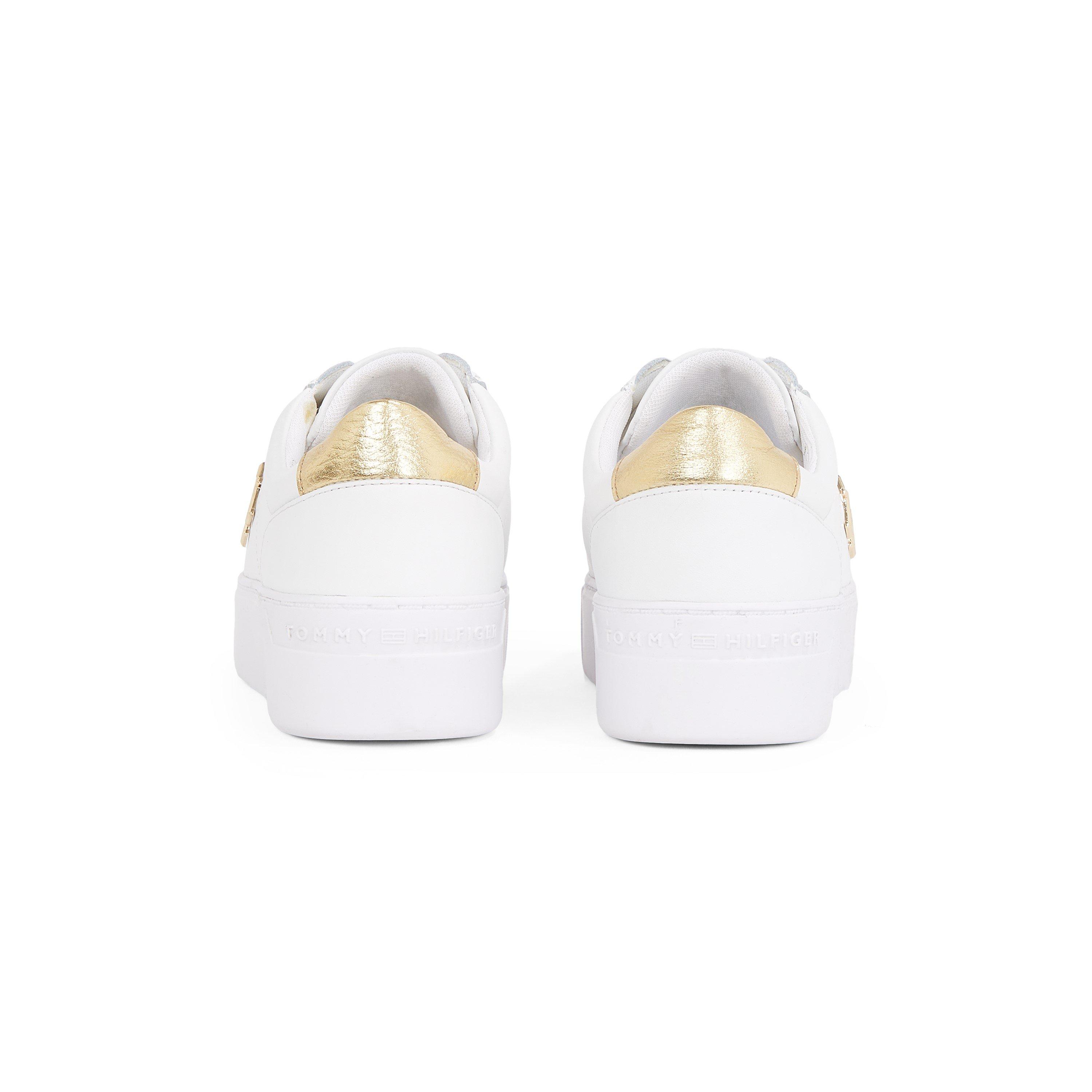 White/Gold - Tommy Hilfiger - Women's Platform Metallic Court Trainers - 6