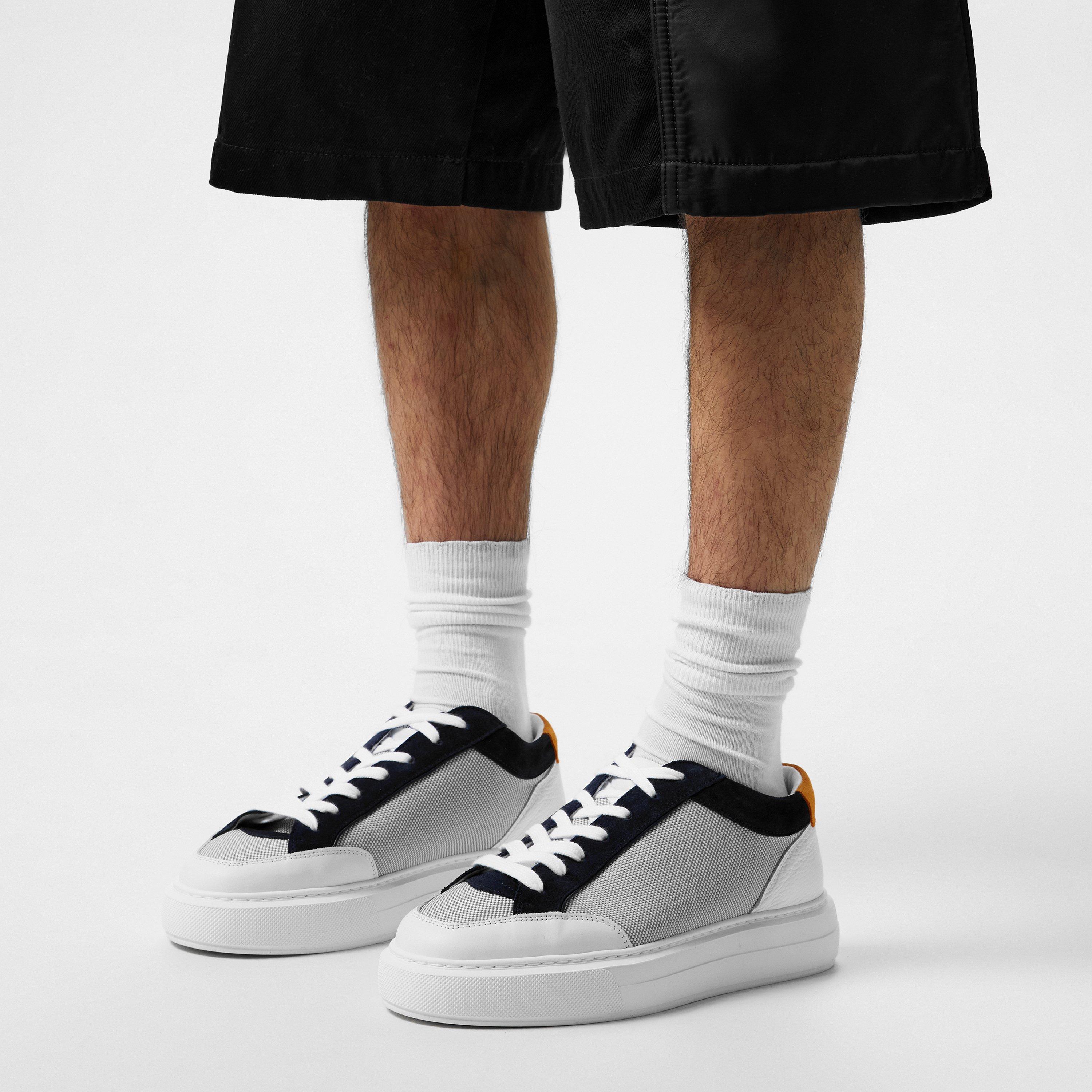 Navy White - Cleens - Men's Minimalist Leather Luxor Trainers - 2