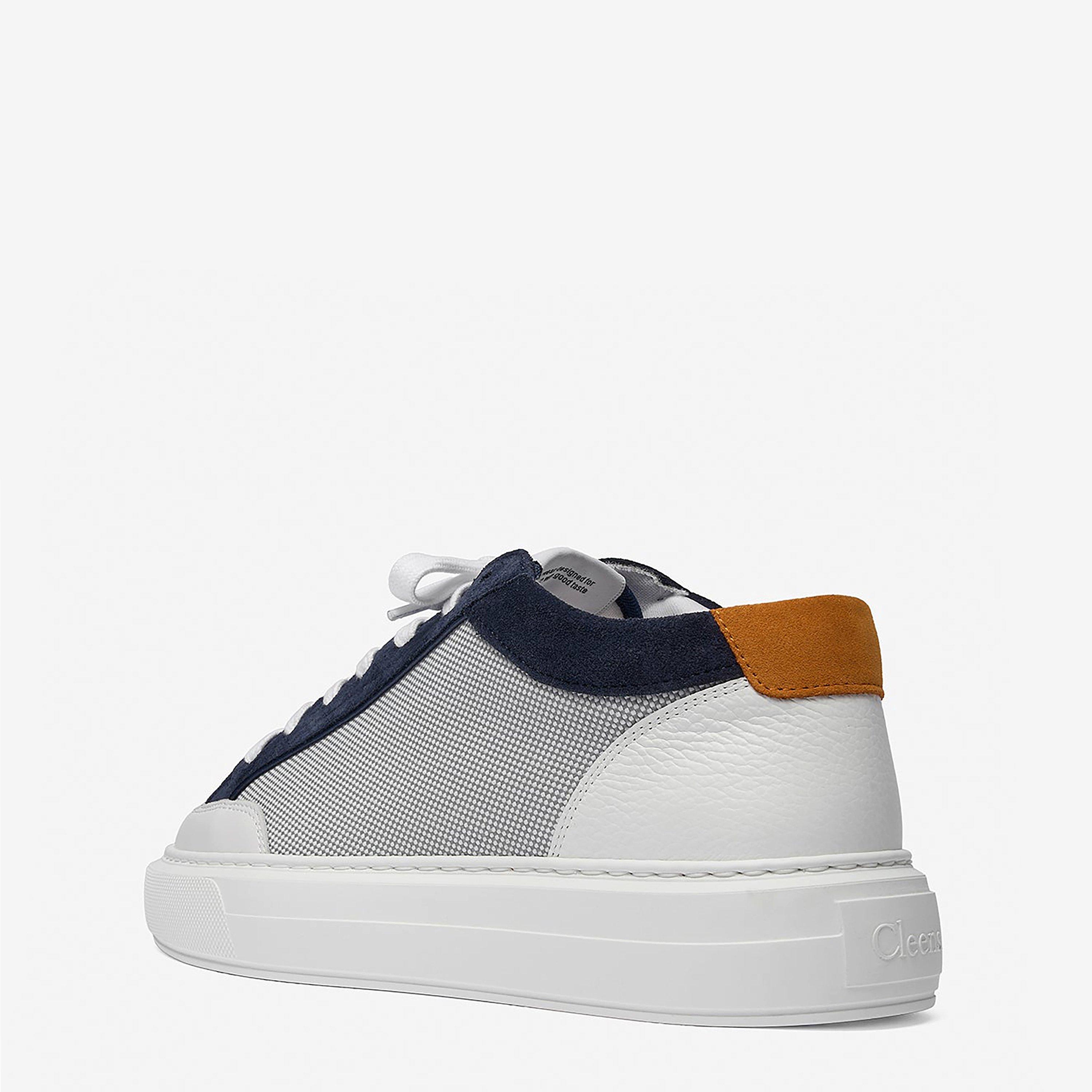 Navy White - Cleens - Men's Minimalist Leather Luxor Trainers - 3