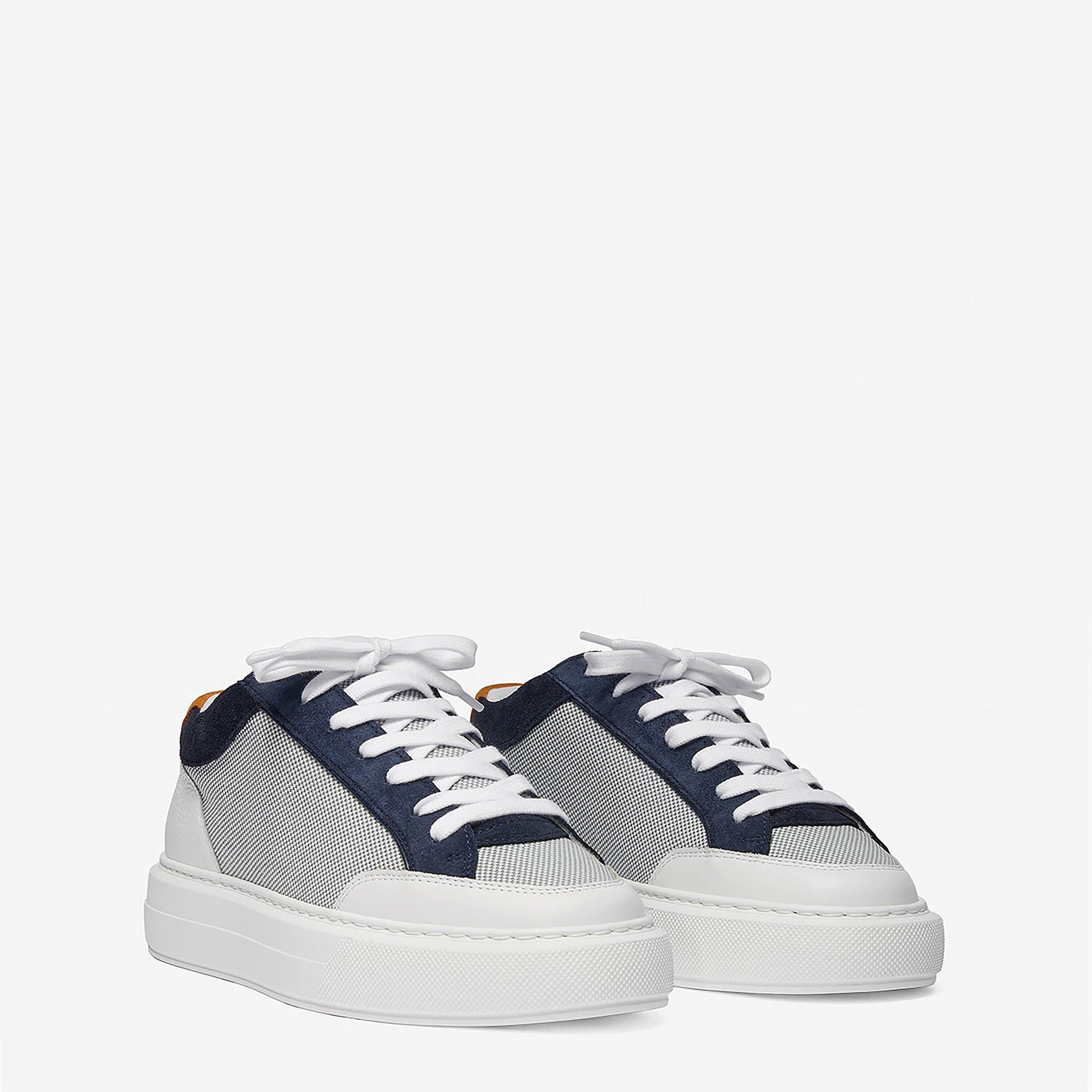 Navy White - Cleens - Men's Minimalist Leather Luxor Trainers - 4