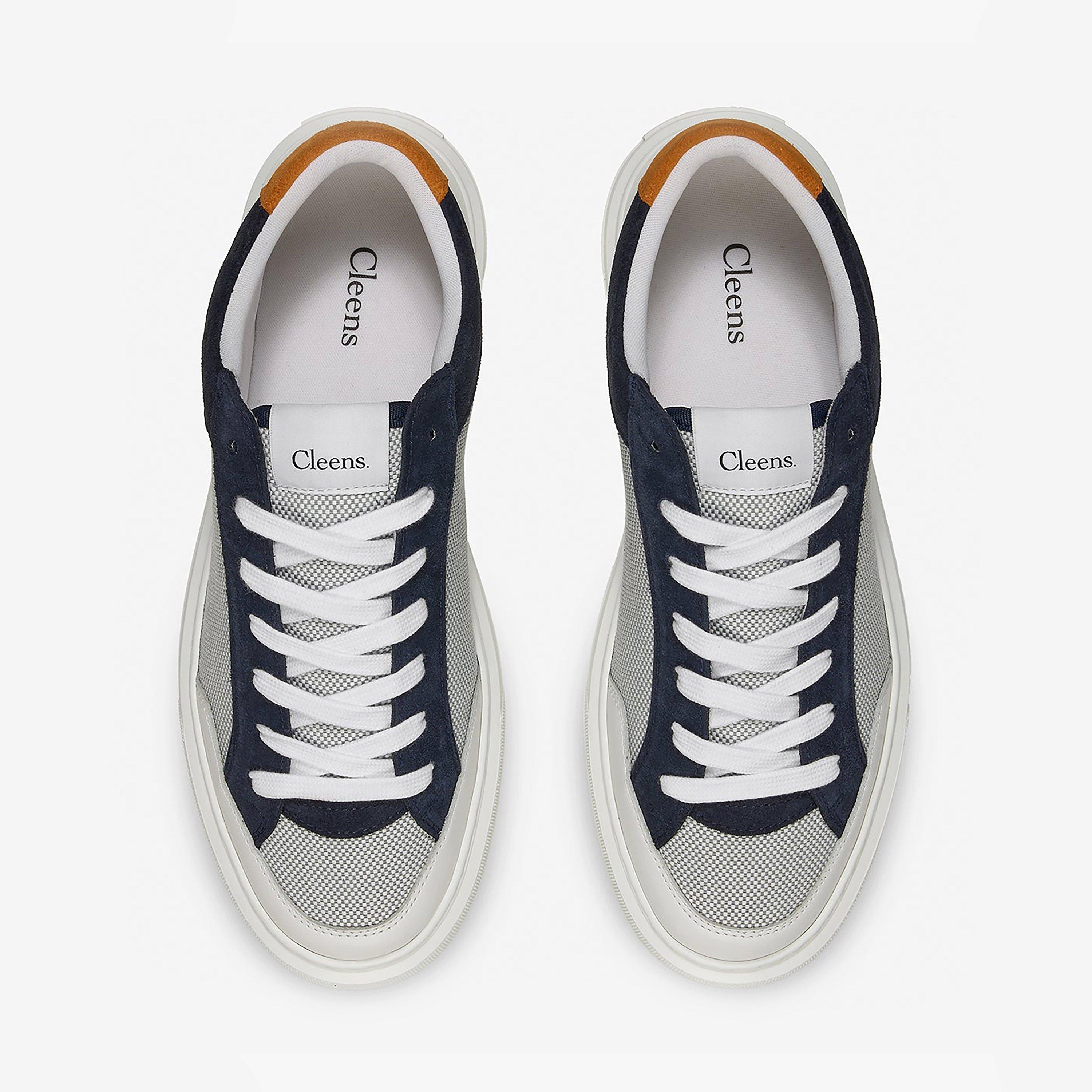 Navy White - Cleens - Men's Minimalist Leather Luxor Trainers - 5