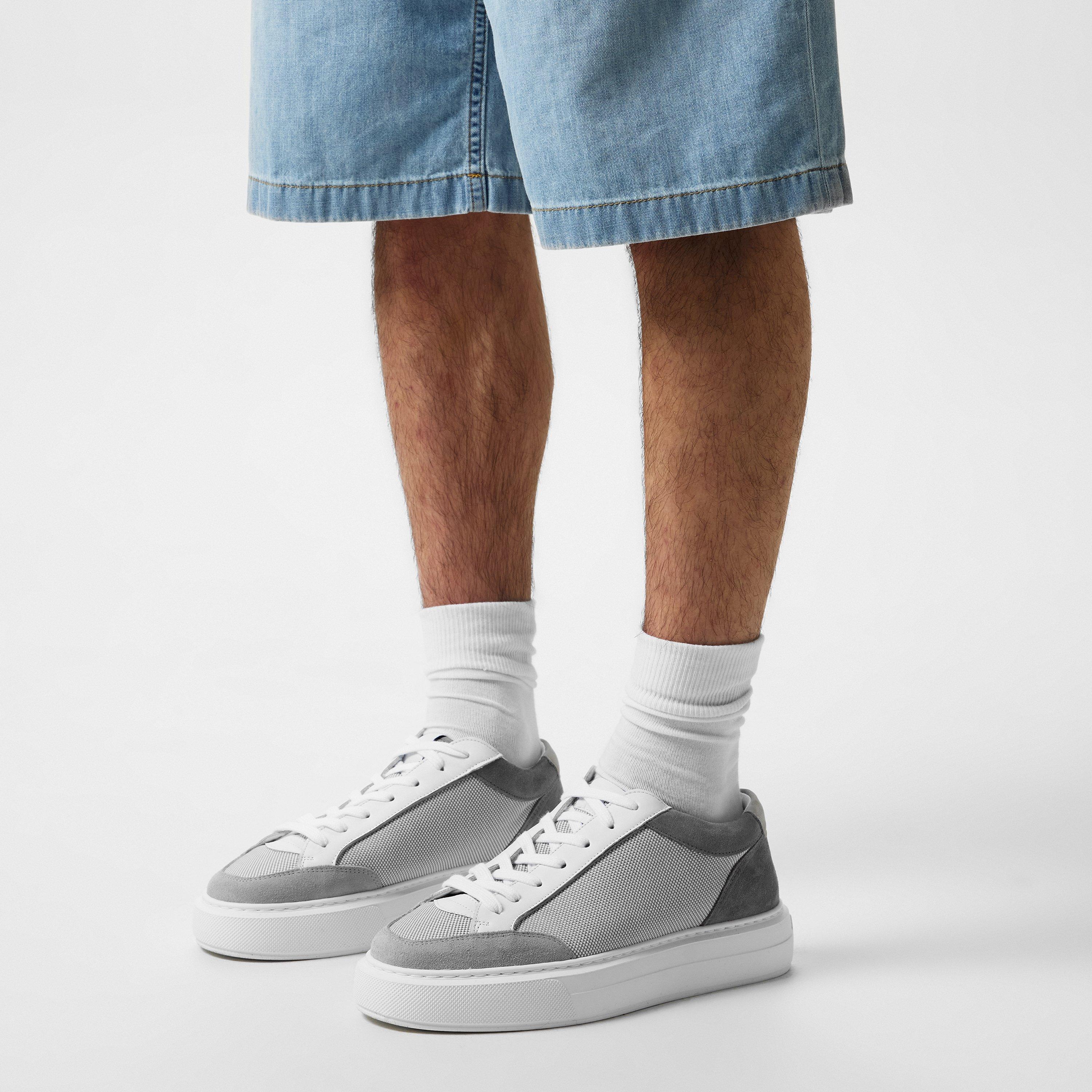 White Grey - Cleens - Men's Minimalist Leather Luxor Trainers - 2