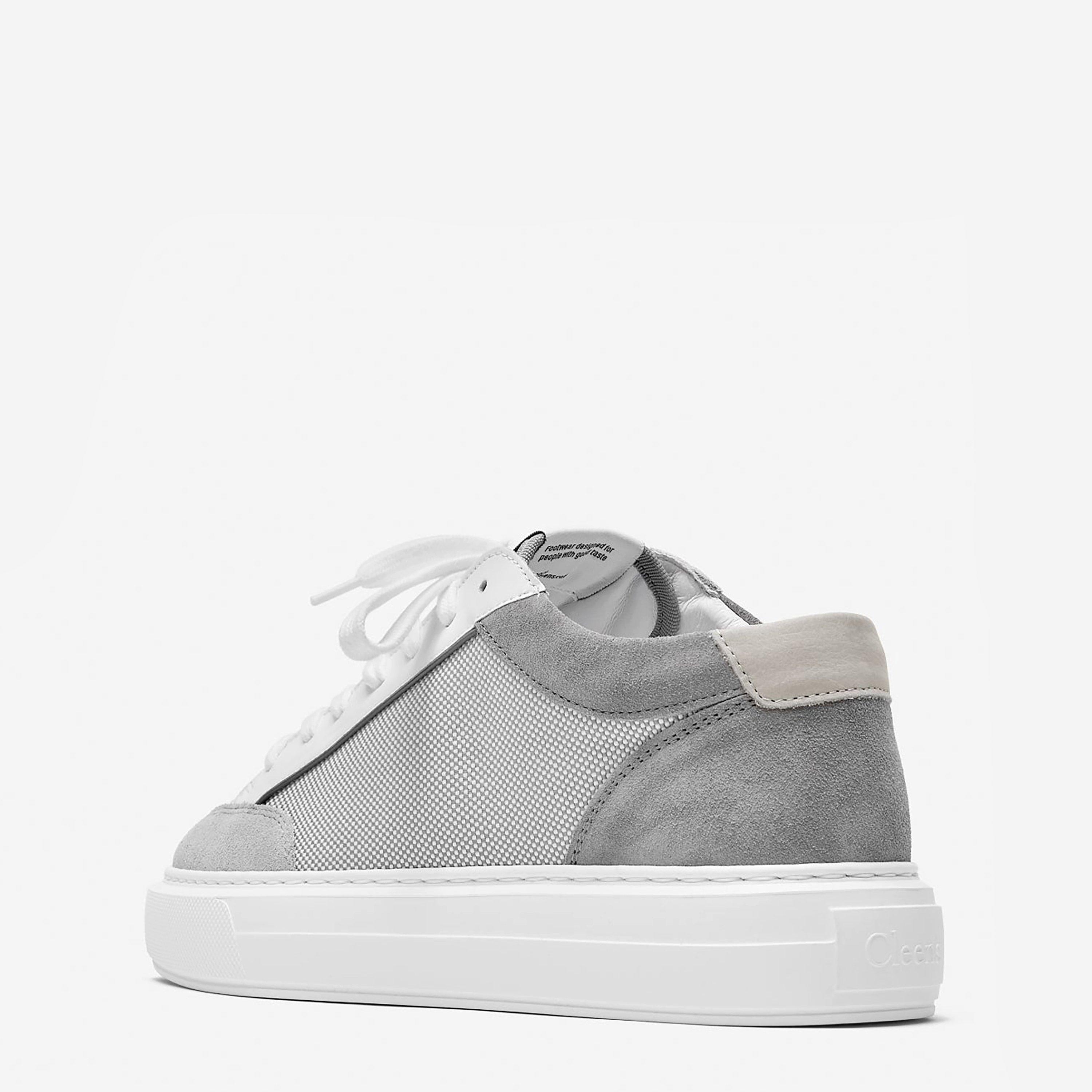 White Grey - Cleens - Men's Minimalist Leather Luxor Trainers - 3