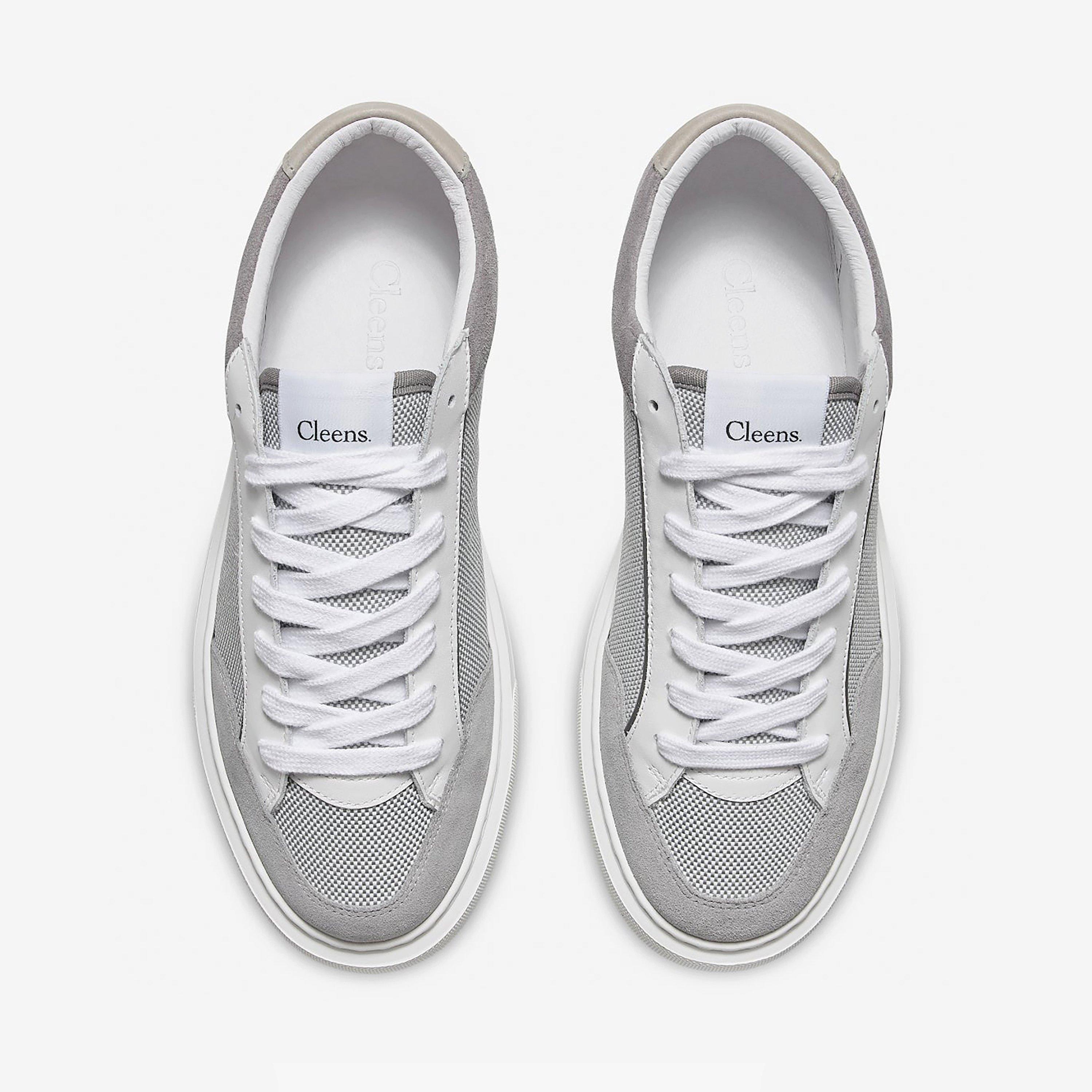 White Grey - Cleens - Men's Minimalist Leather Luxor Trainers - 5