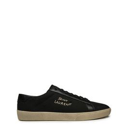 Saint Laurent Embroidered Sneakers In Canvas And Smooth Leather Mens