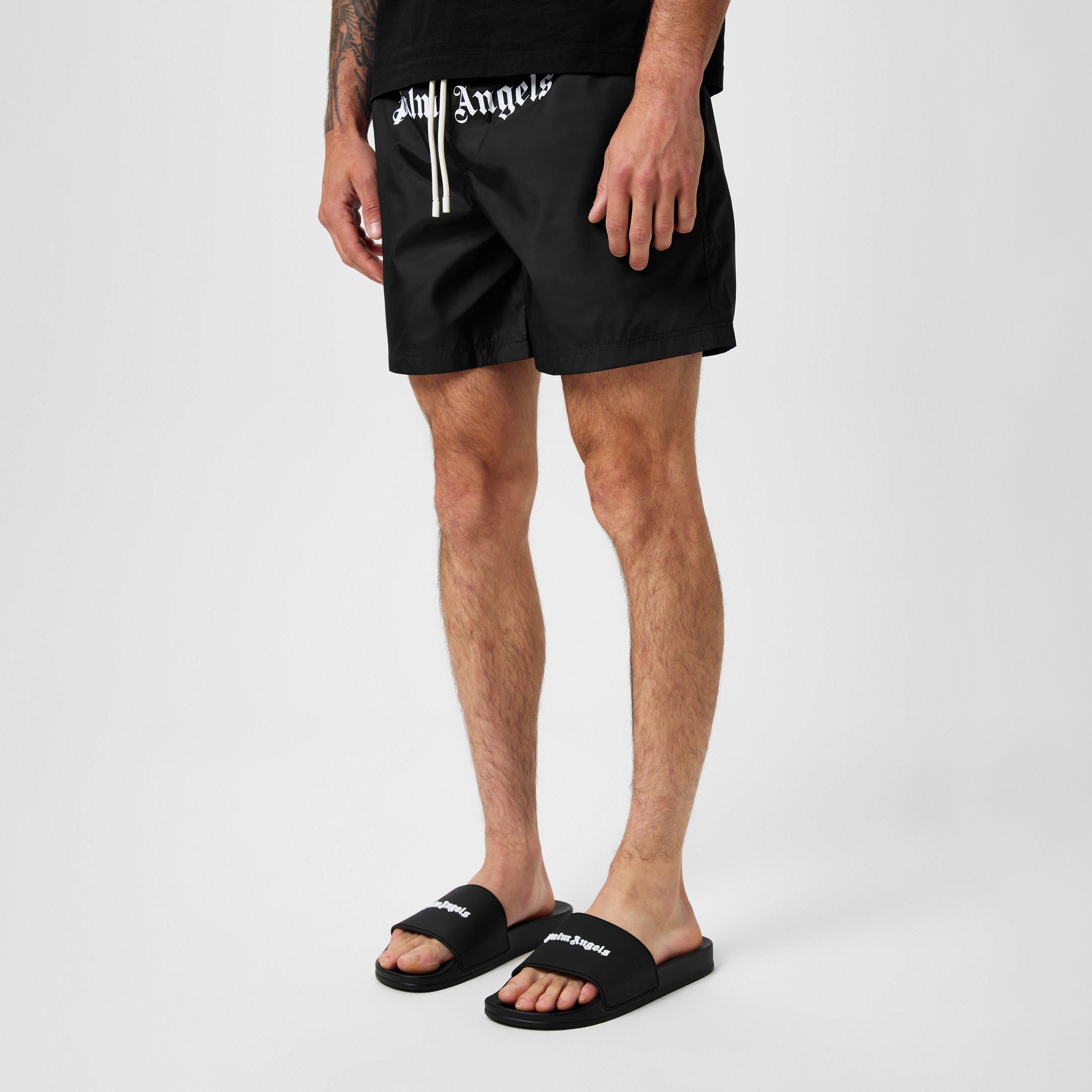 Blk/Wht 1001 - Palm Angels - Logo Pool Sliders - 2