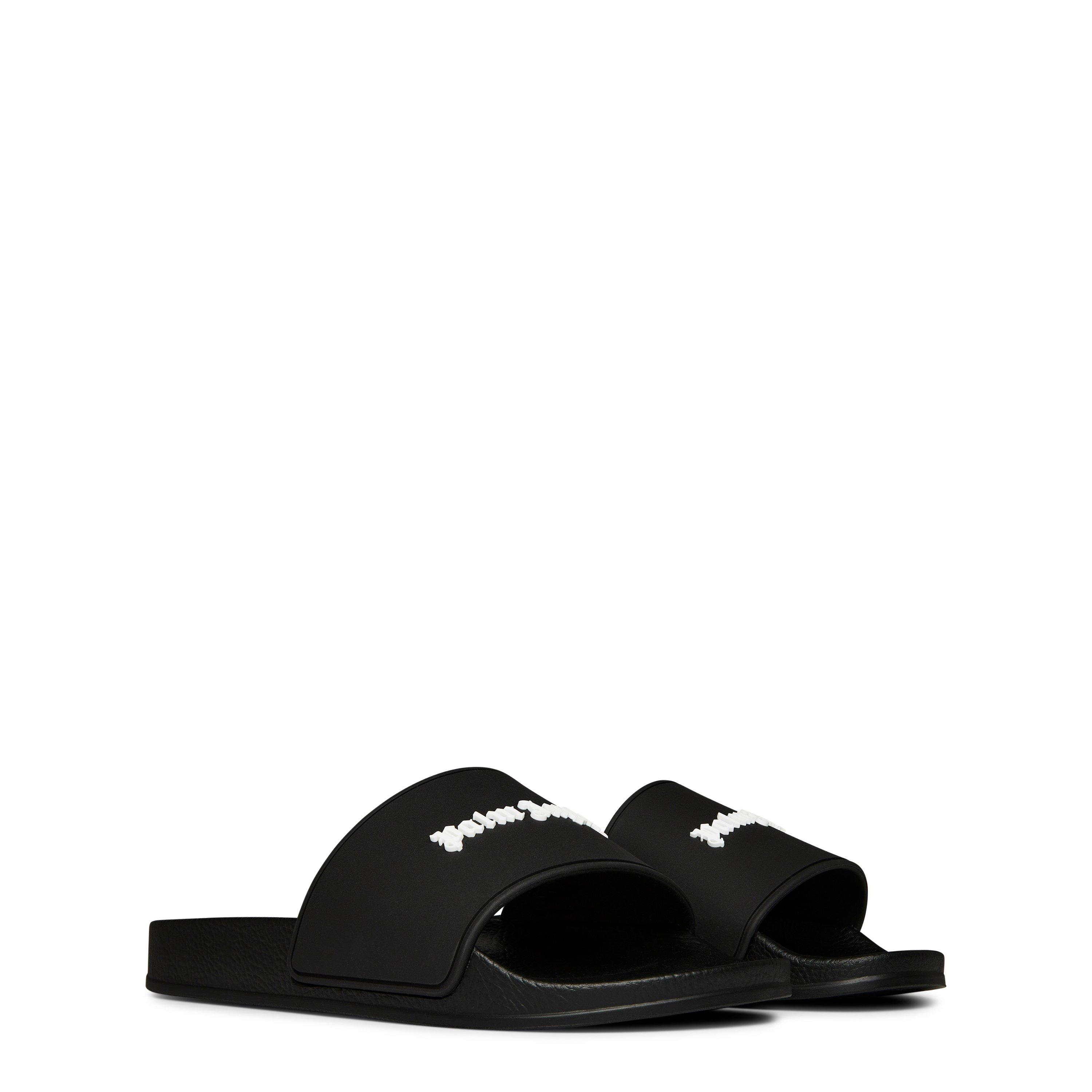 Blk/Wht 1001 - Palm Angels - Logo Pool Sliders - 4