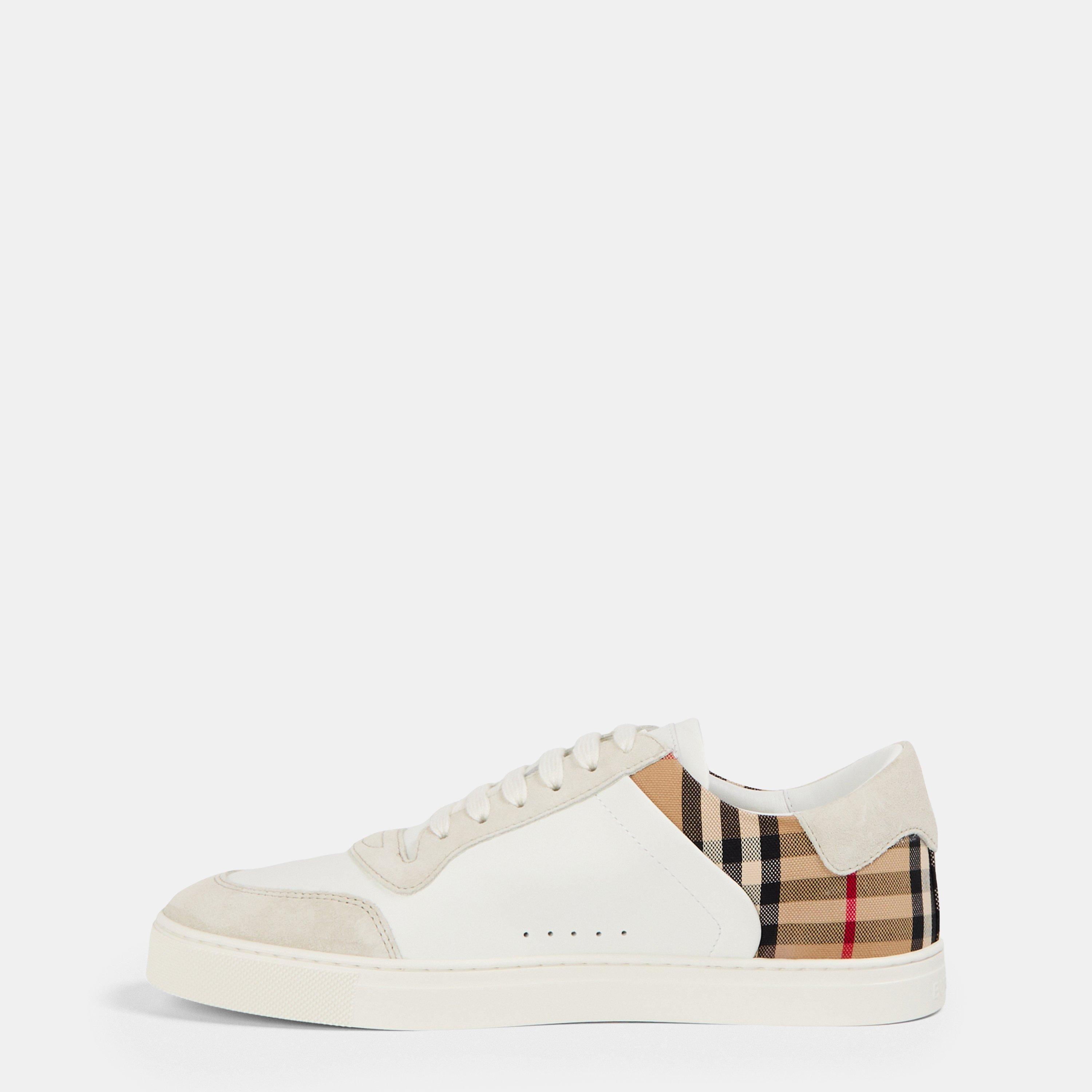 White - Burberry - Mens Check Panel Sneakers - 2