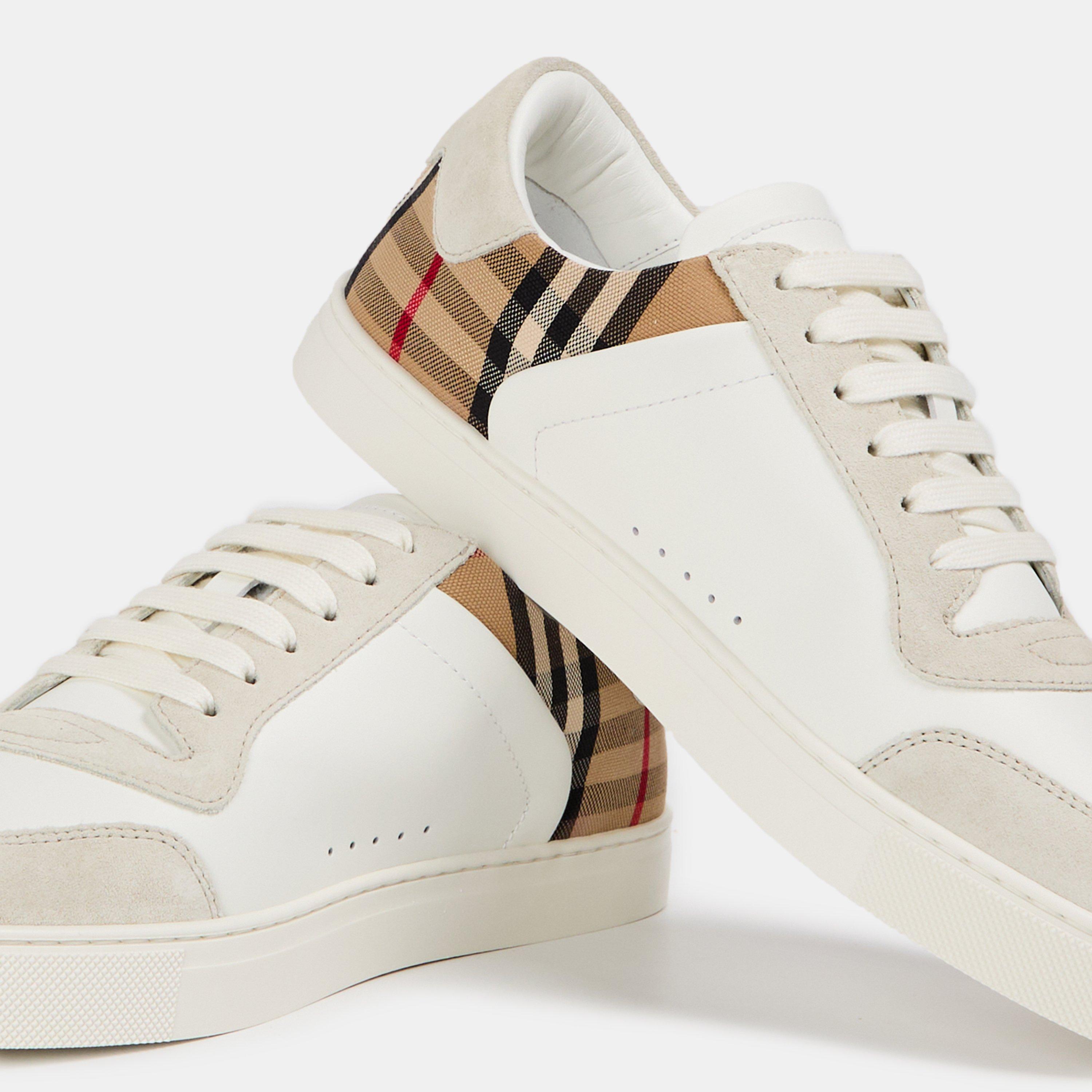 White - Burberry - Mens Check Panel Sneakers - 3