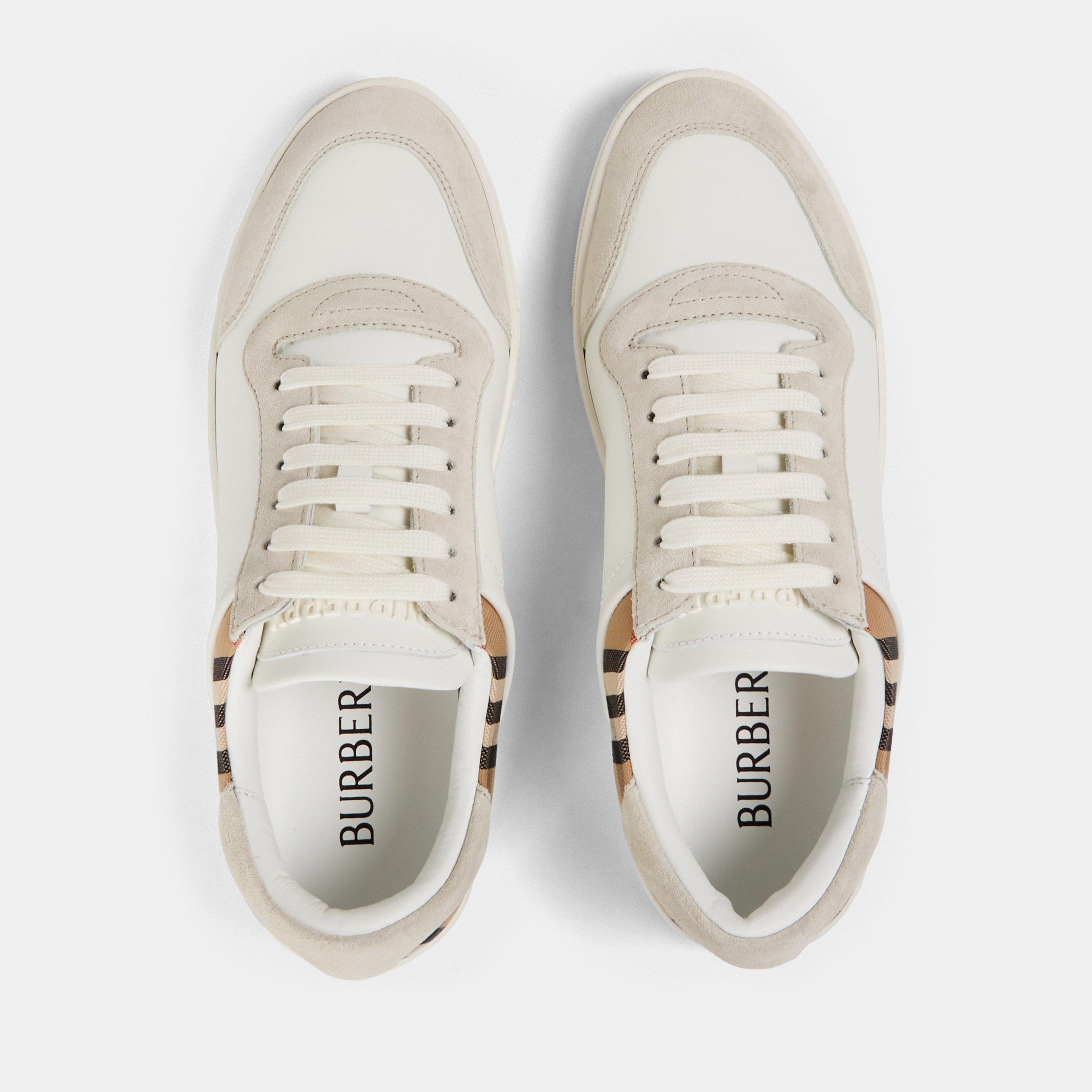 White - Burberry - Mens Check Panel Sneakers - 4