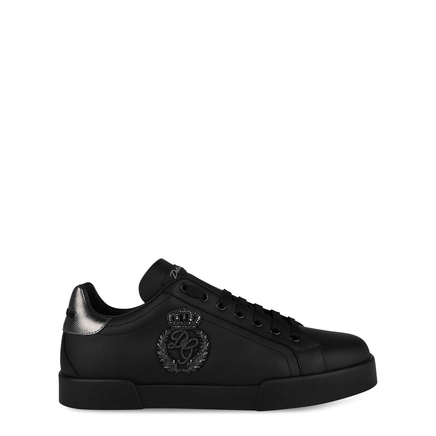 Black/Silver - Dolce and Gabbana - Men's Crown Leather Portofino Trainers - 1