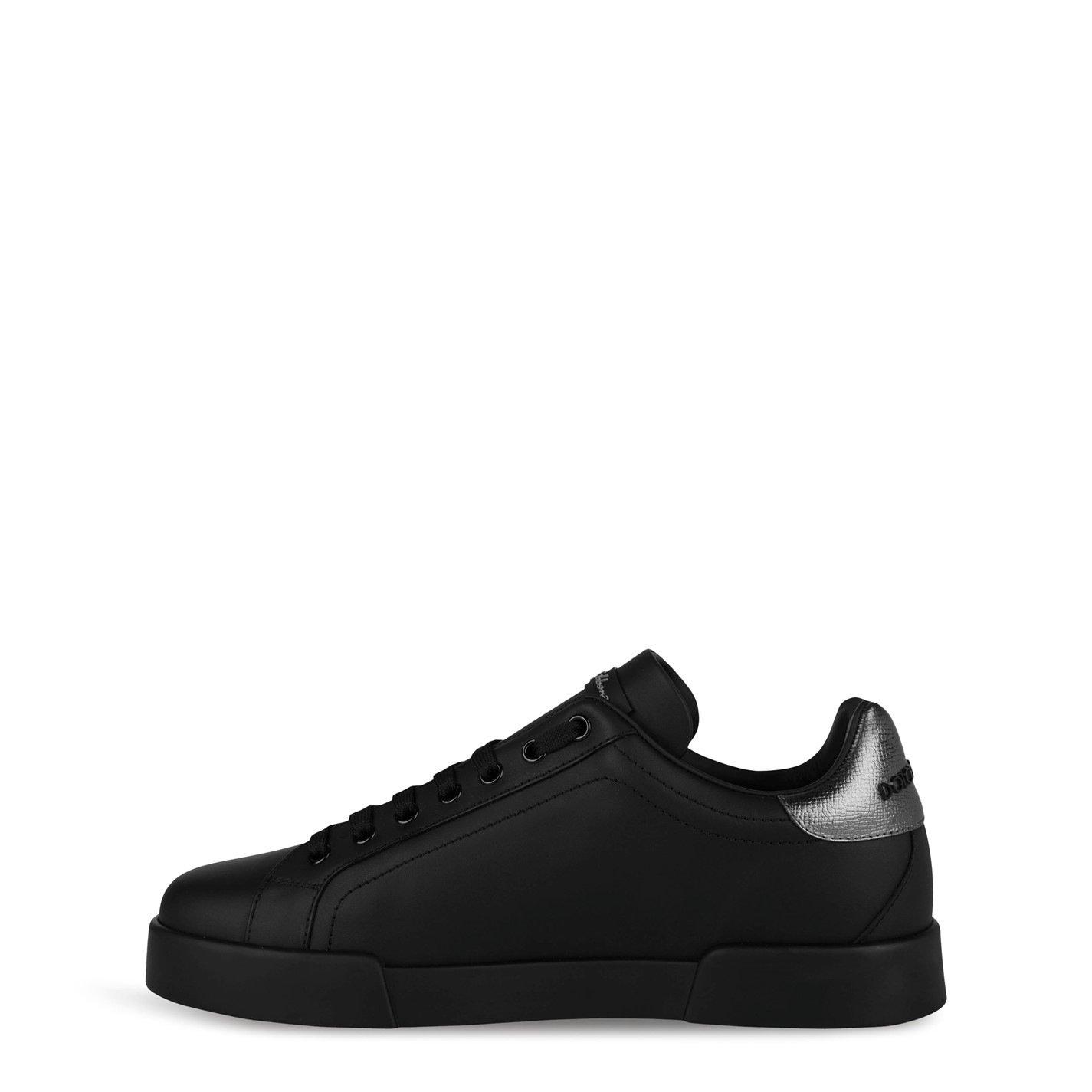 Black/Silver - Dolce and Gabbana - Men's Crown Leather Portofino Trainers - 3