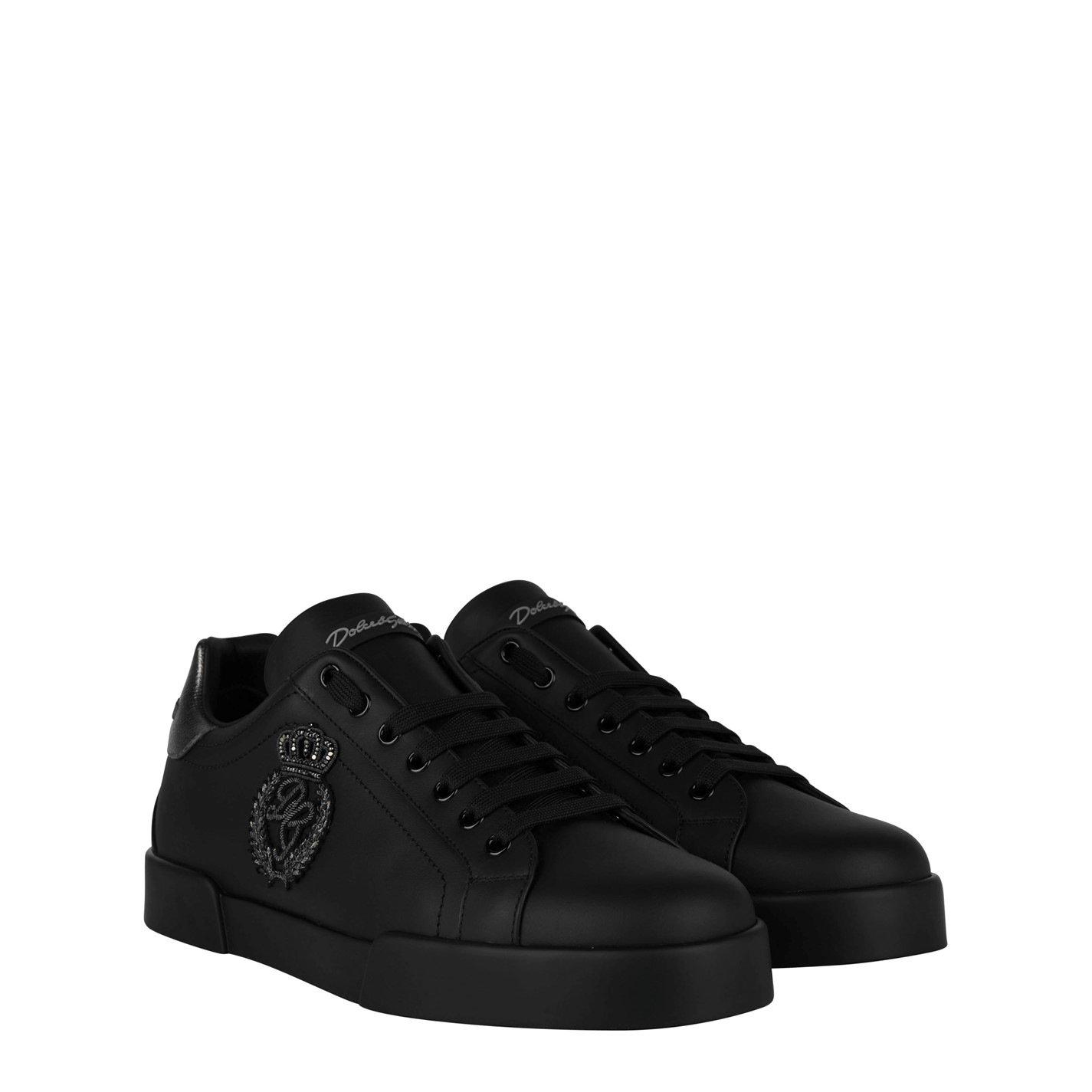 Black/Silver - Dolce and Gabbana - Men's Crown Leather Portofino Trainers - 4